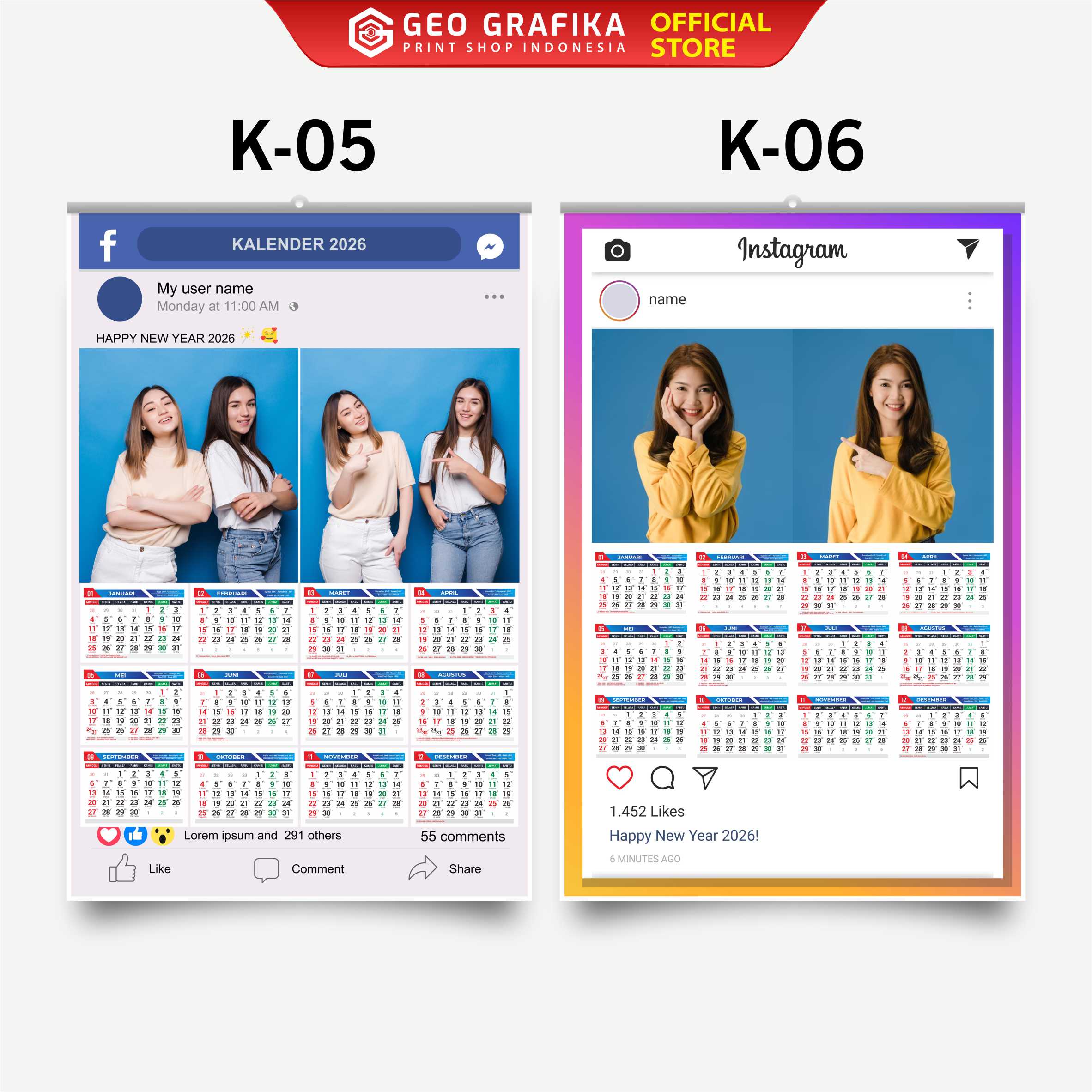 Kalender Dinding Custom Foto 2026 Free Desain - Geo Grafika