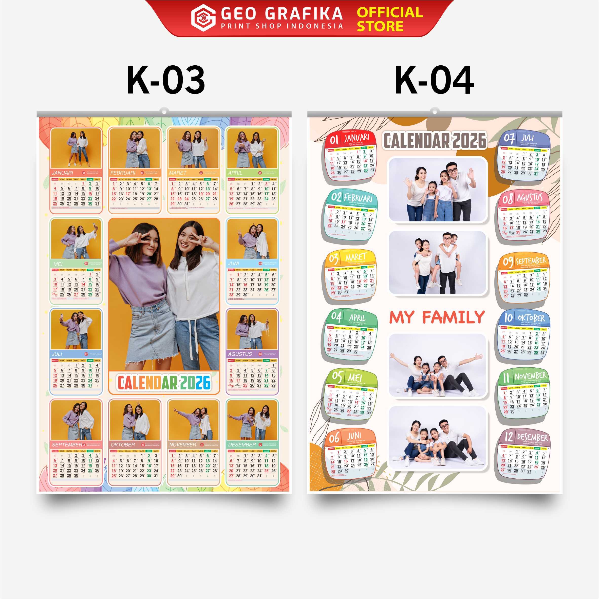 Kalender Dinding Custom Foto 2026 Free Desain - Geo Grafika