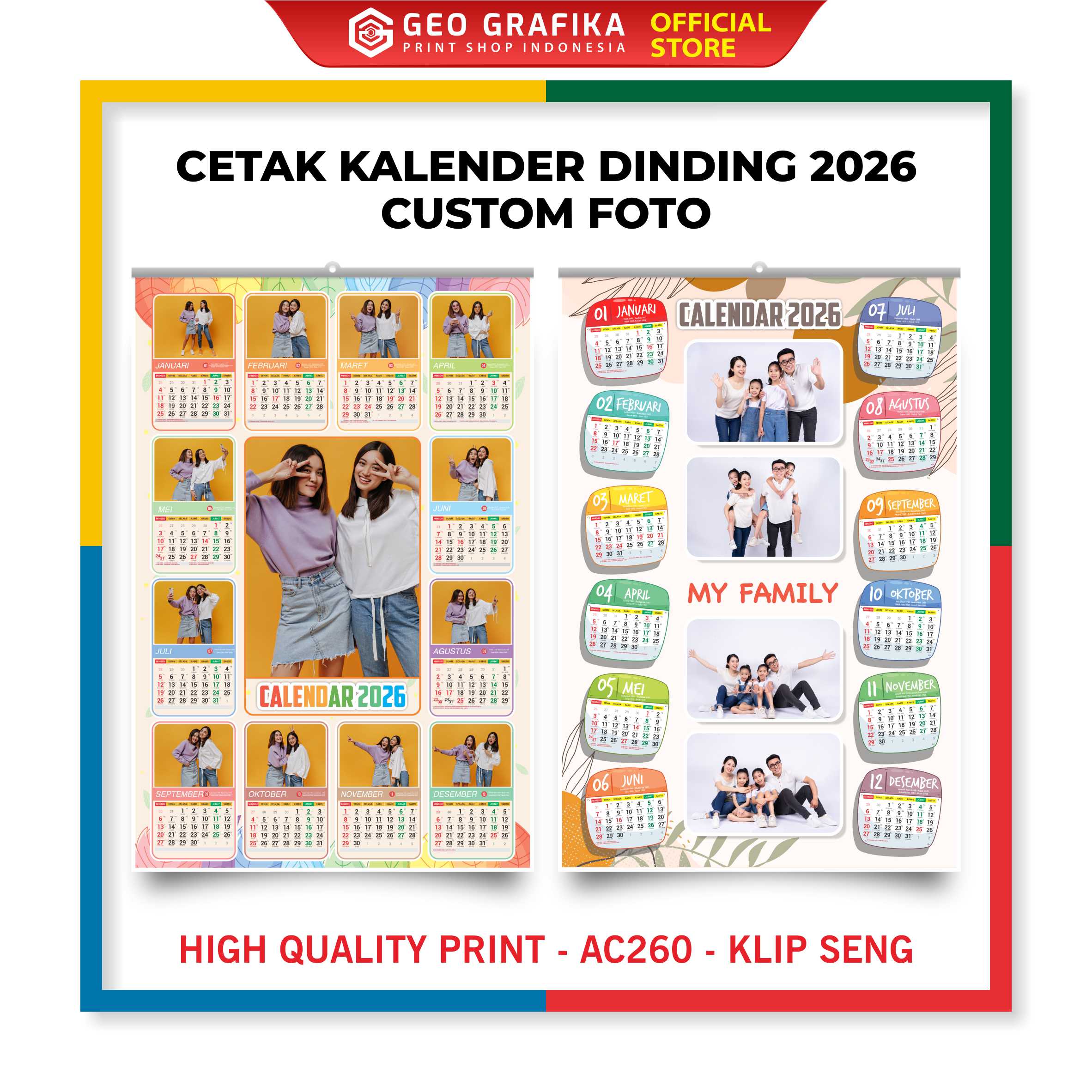 Kalender Dinding Custom Foto 2026 Free Desain - Geo Grafika