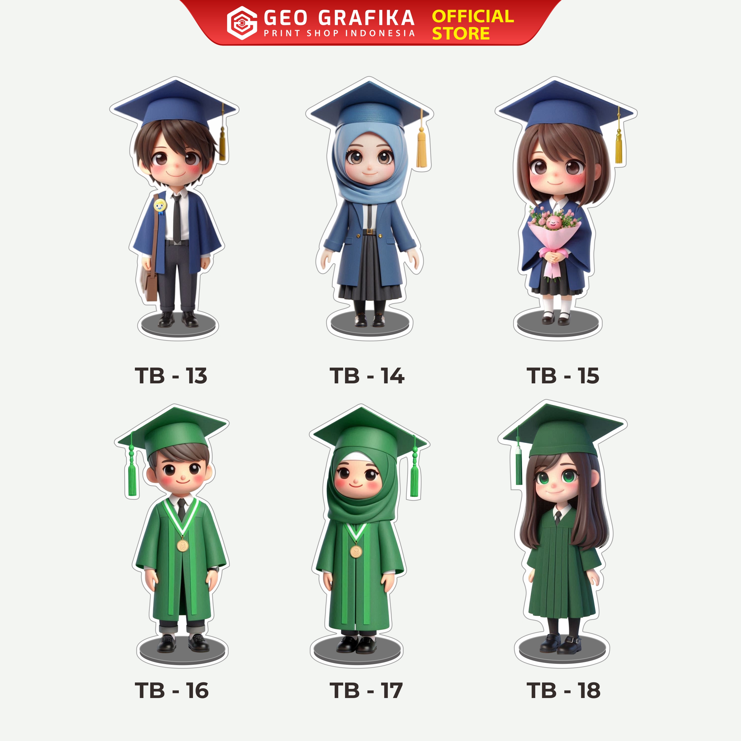 Topper Bouquet Wisuda Karakter Lucu 3D - Geo Grafika