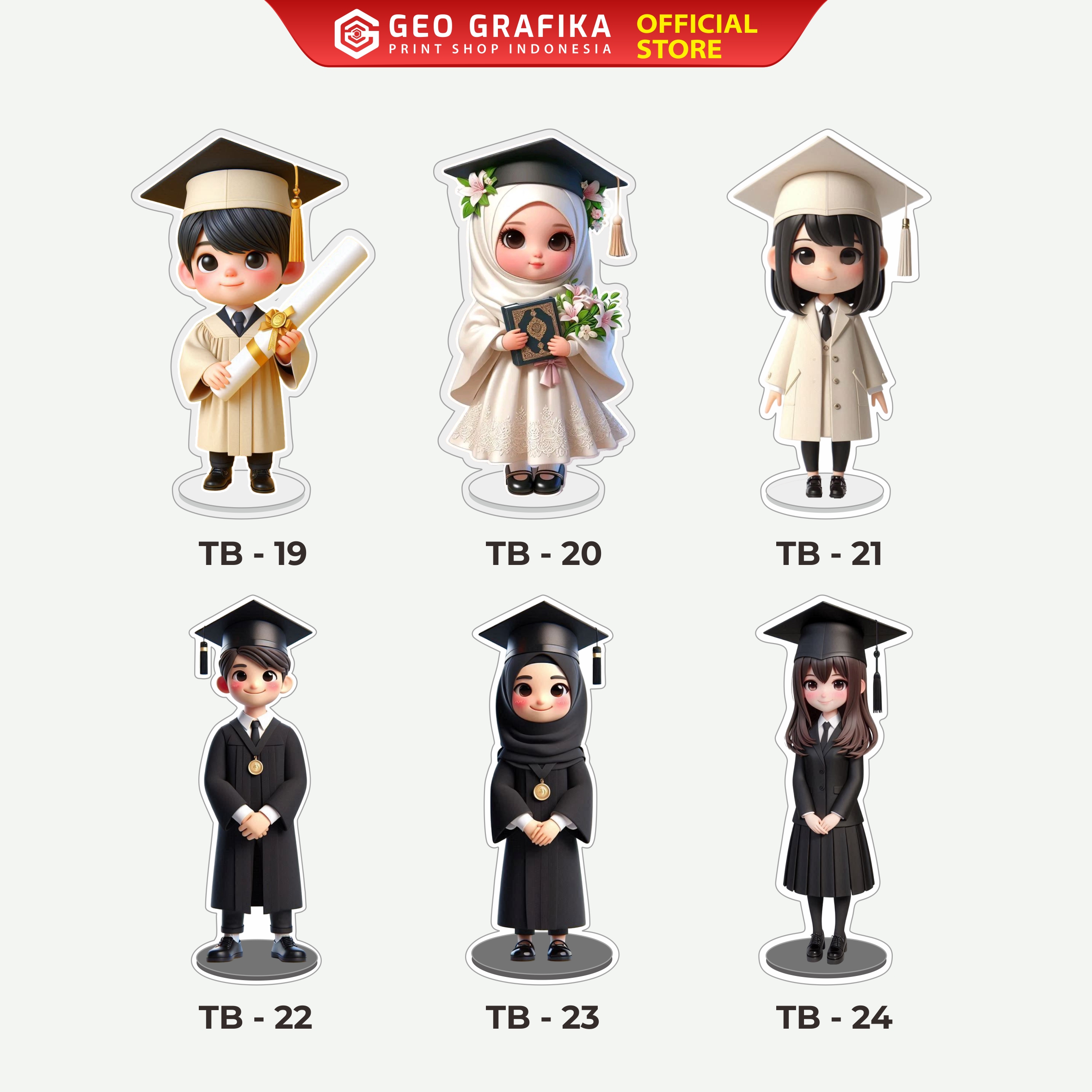 Topper Bouquet Wisuda Karakter Lucu 3D - Geo Grafika