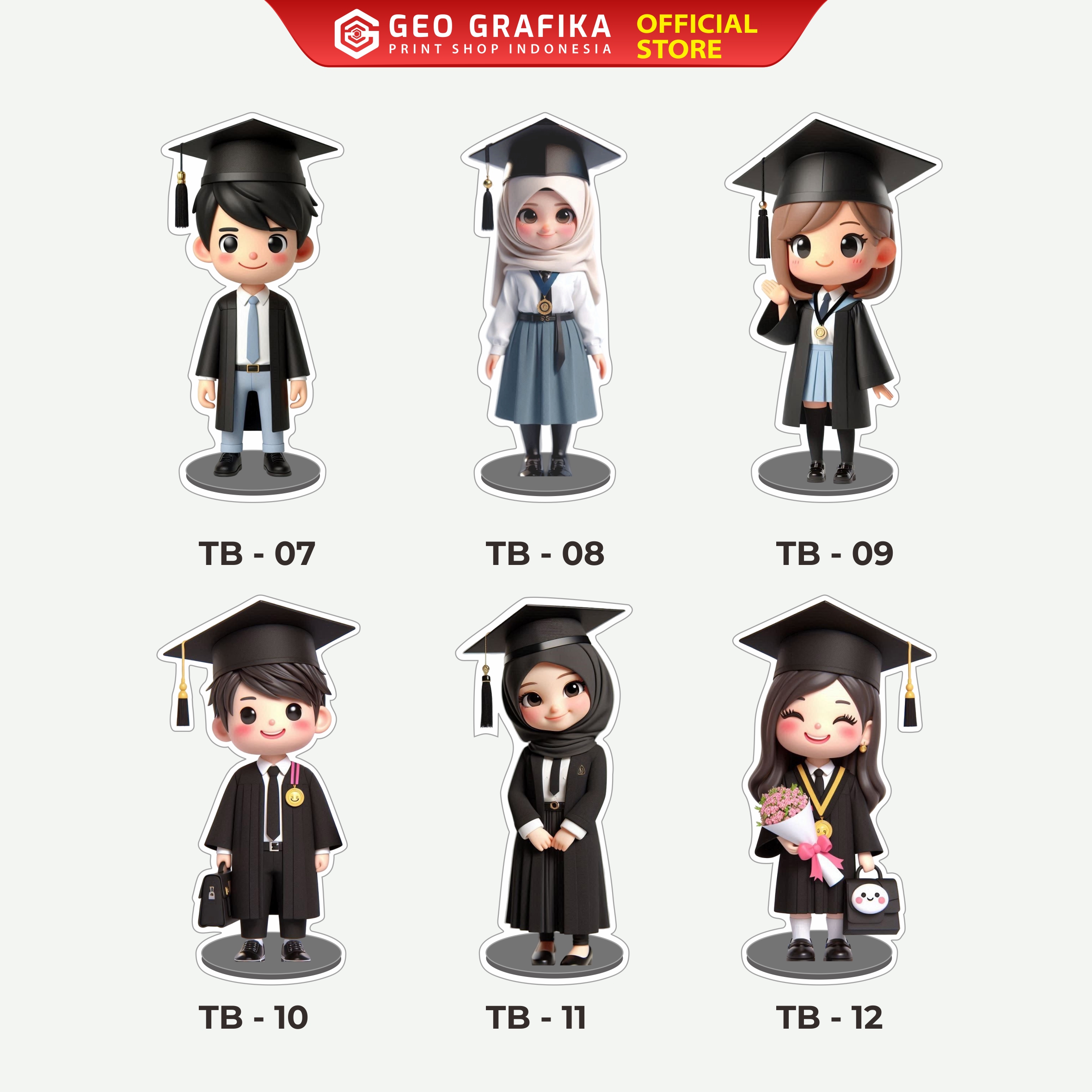 Topper Bouquet Wisuda Karakter Lucu 3D - Geo Grafika
