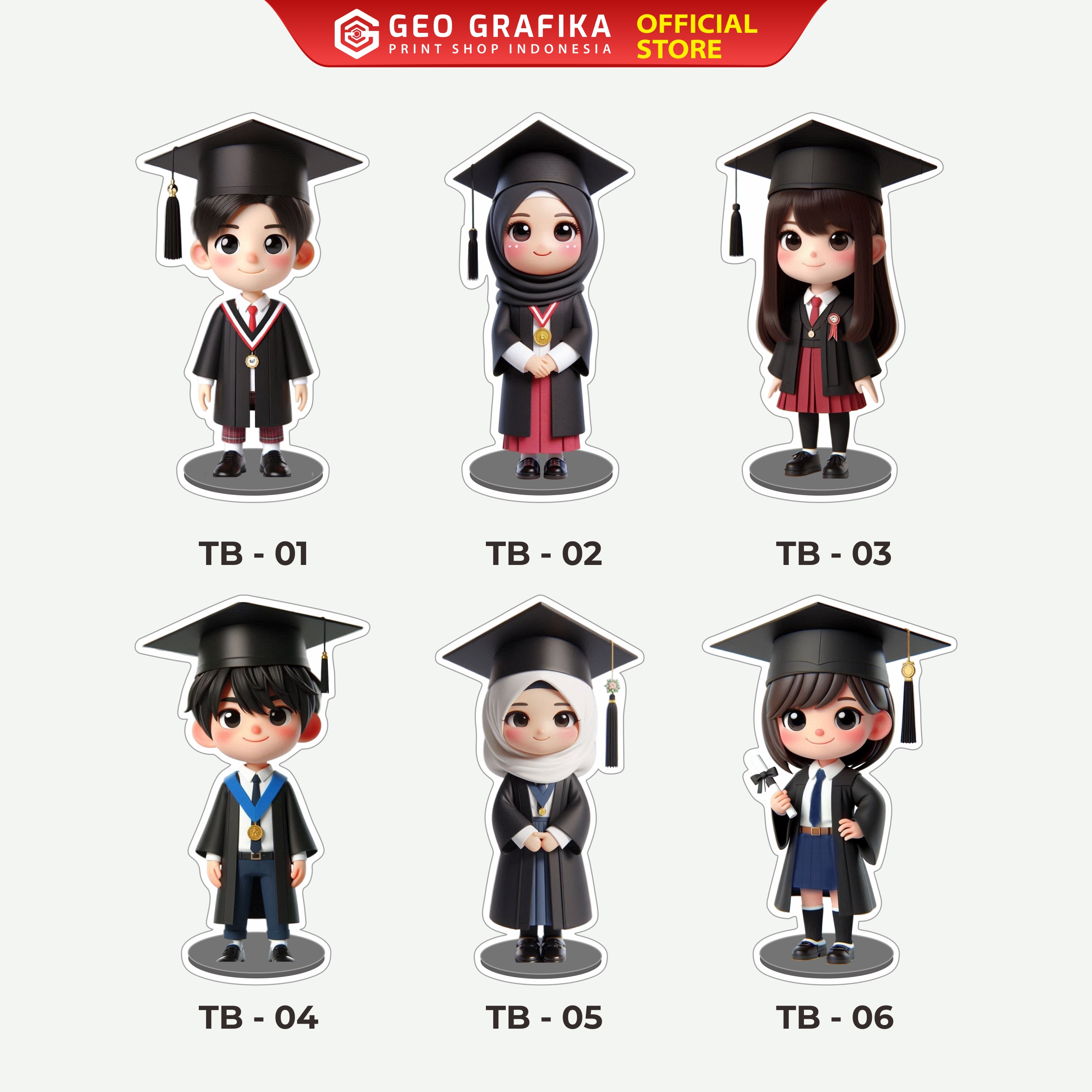 Topper Bouquet Wisuda Karakter Lucu 3D - Geo Grafika