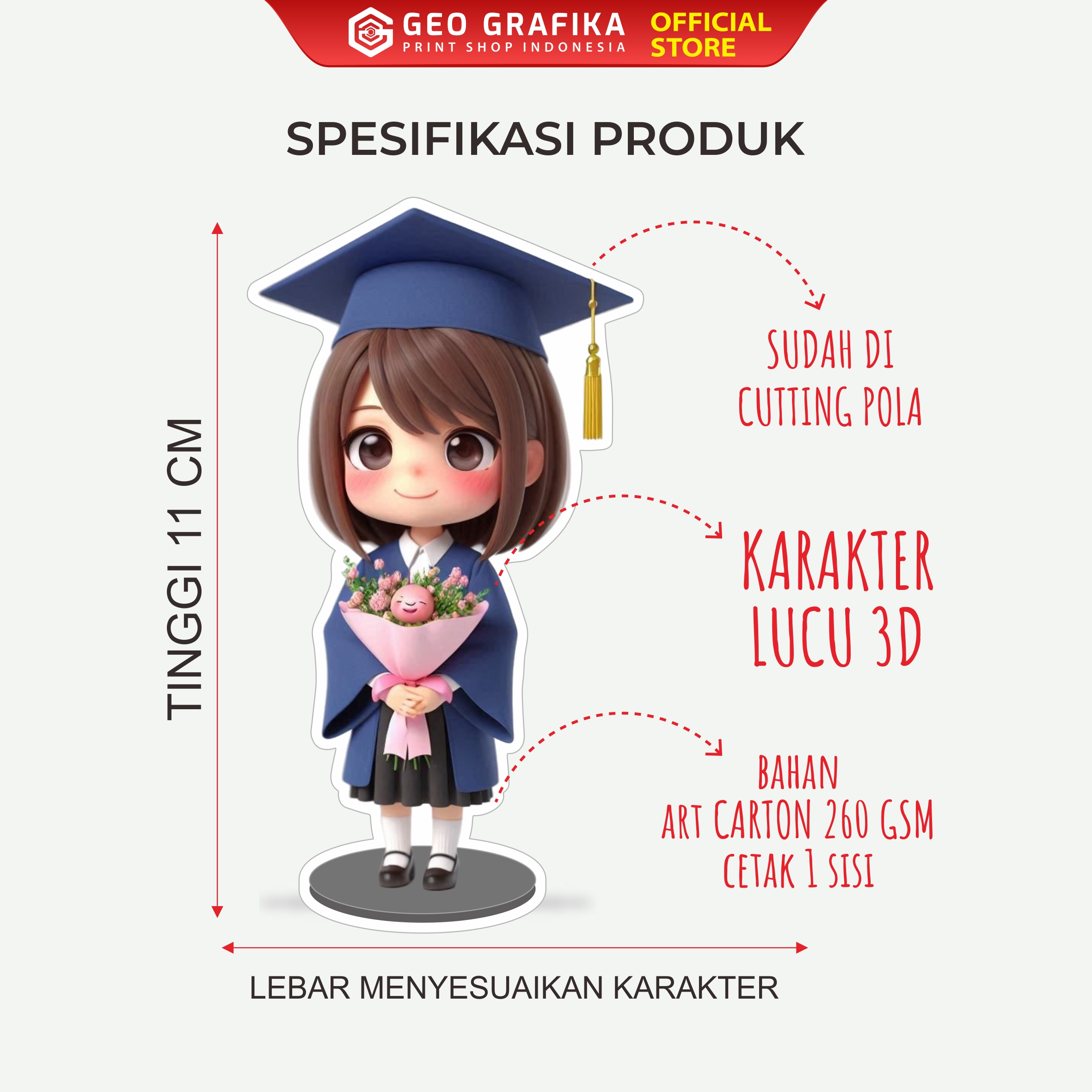 Topper Bouquet Wisuda Karakter Lucu 3D - Geo Grafika