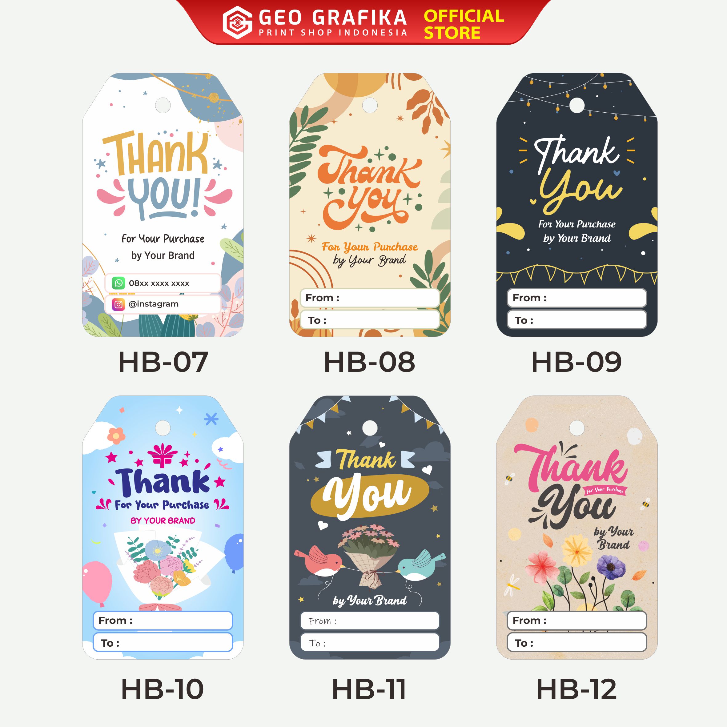 Hangtag Brand Bouquet Custom Nama Brand - Geo Grafika