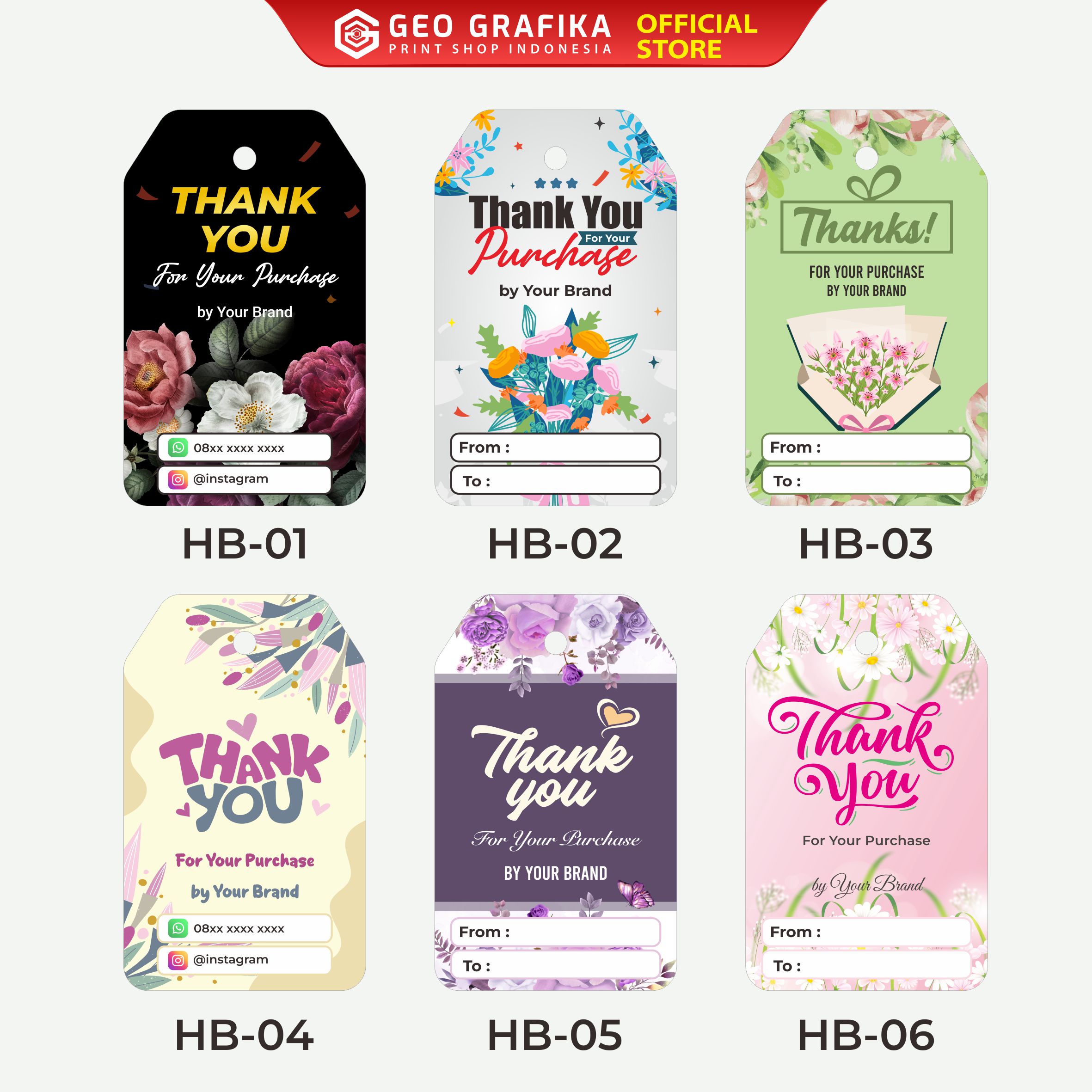 Hangtag Brand Bouquet Custom Nama Brand - Geo Grafika