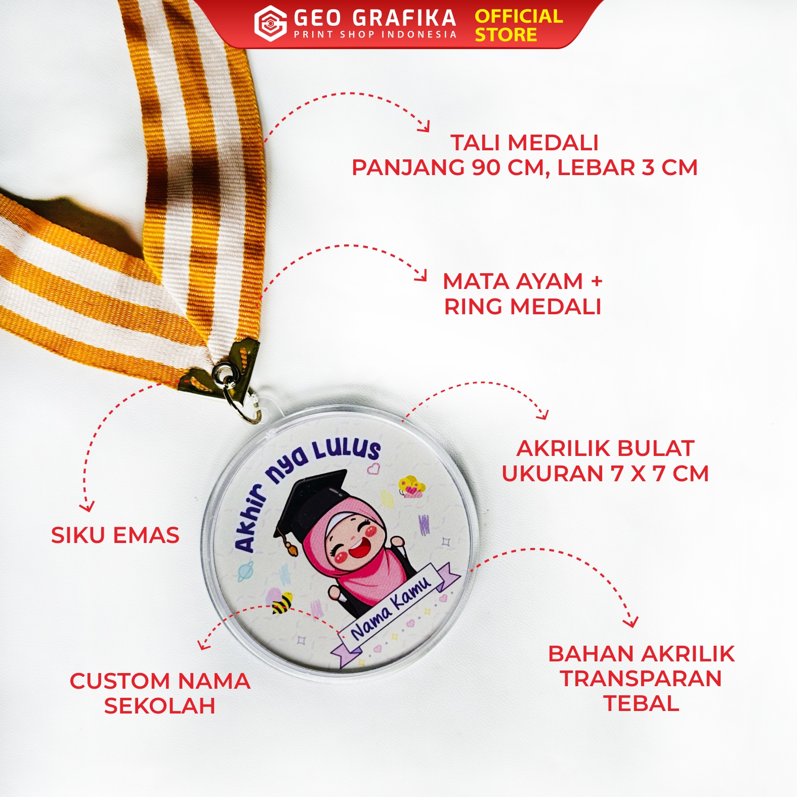 Medali Akrilik Custom Nama / Ucapan - Geo Grafika