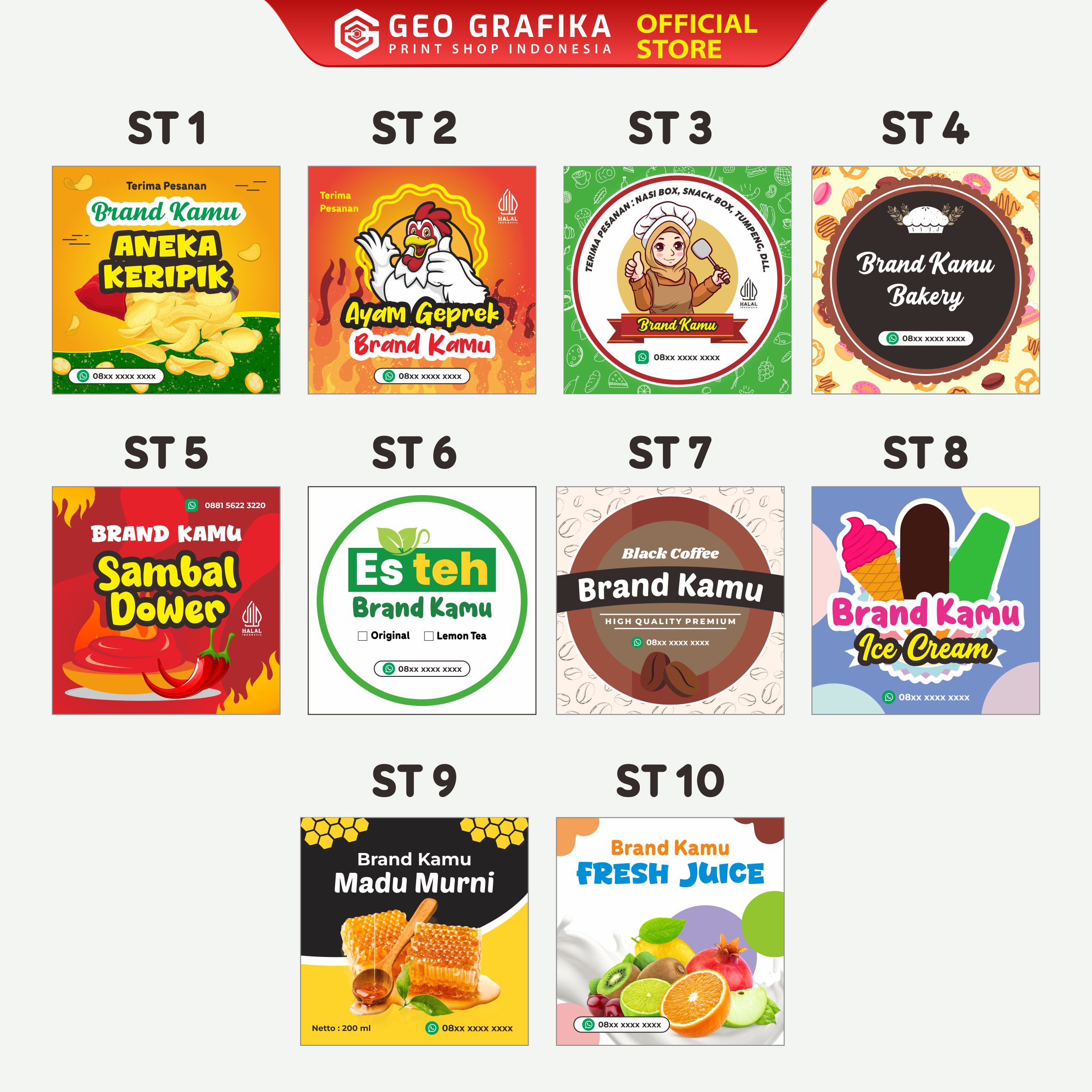 Paket 1000 Pcs | Cetak Stiker Label Custom Desain - Geo Grafika