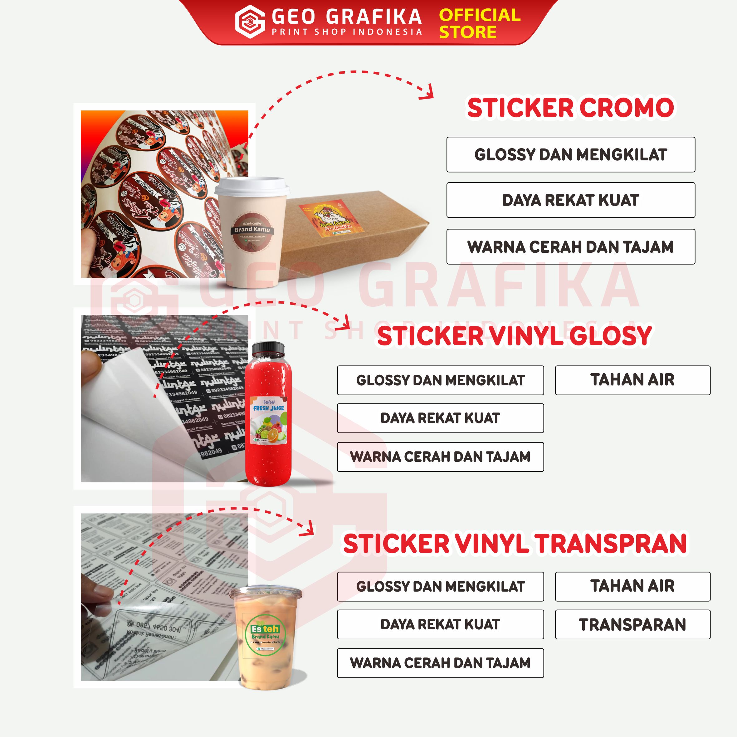 Paket 1000 Pcs | Cetak Stiker Label Custom Desain - Geo Grafika