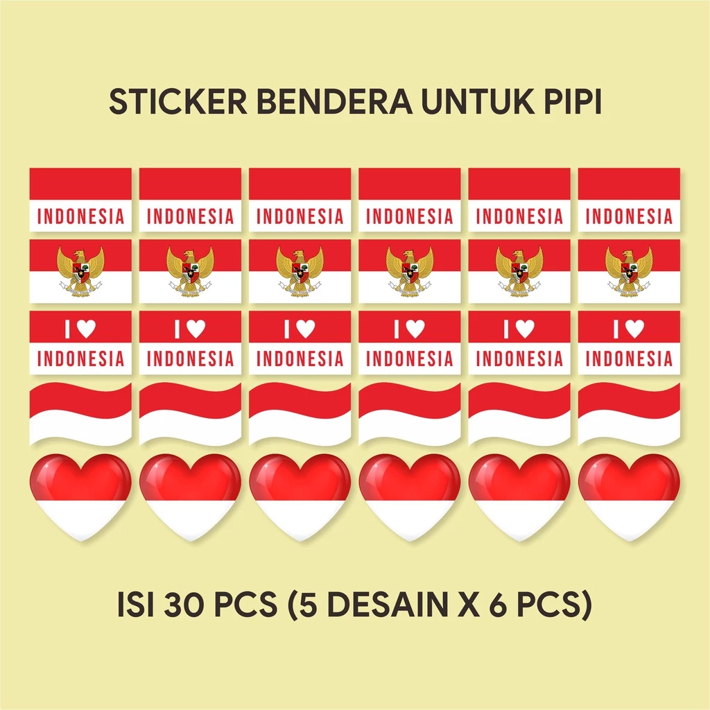 Stiker Pipi HUT RI Bendera Merah Putih / Stiker Kemerdekaan Indonesia / Pancasila / I Love Indonesia