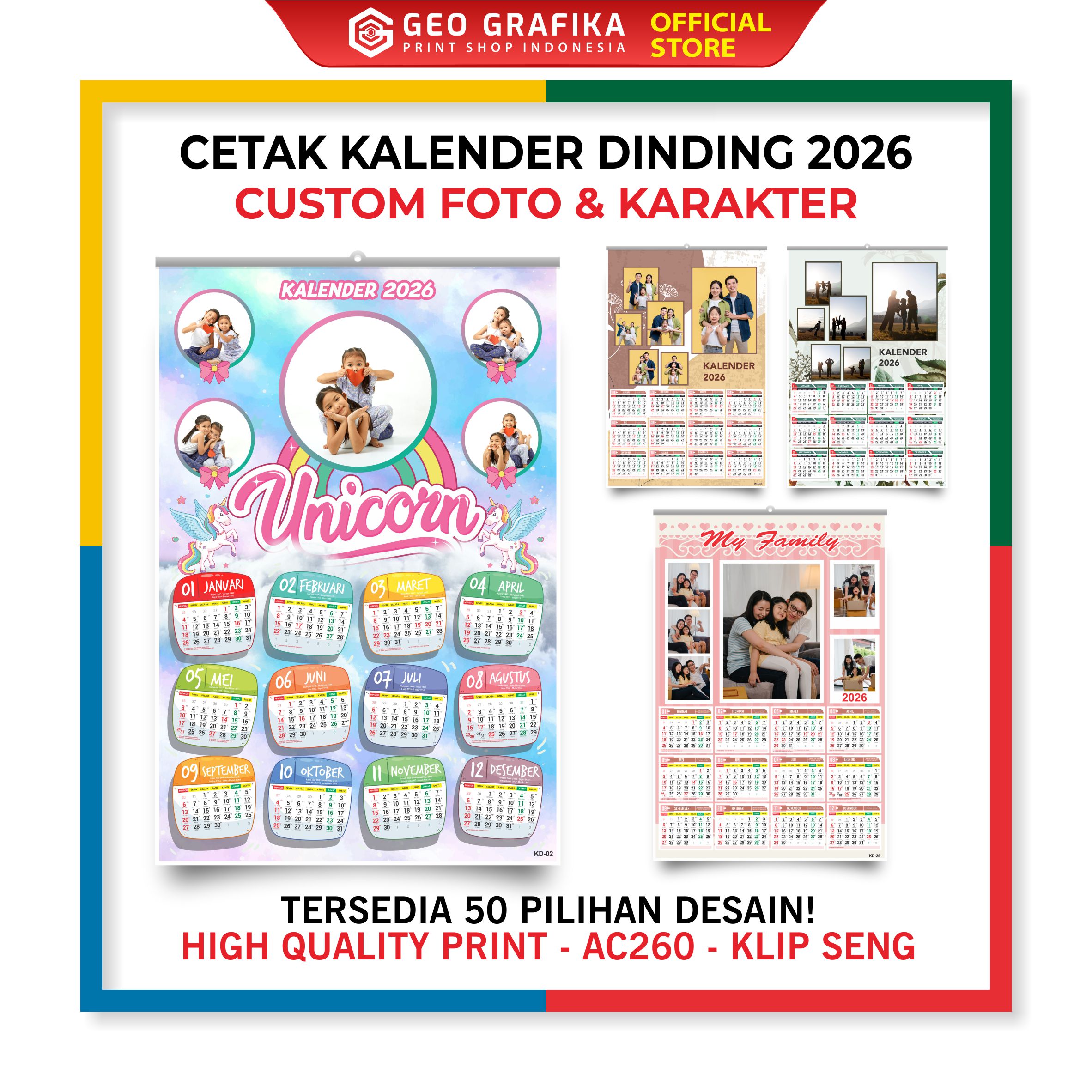 Cetak Kalender Dinding Custom Foto 2026 Free Desain - Geo Grafika