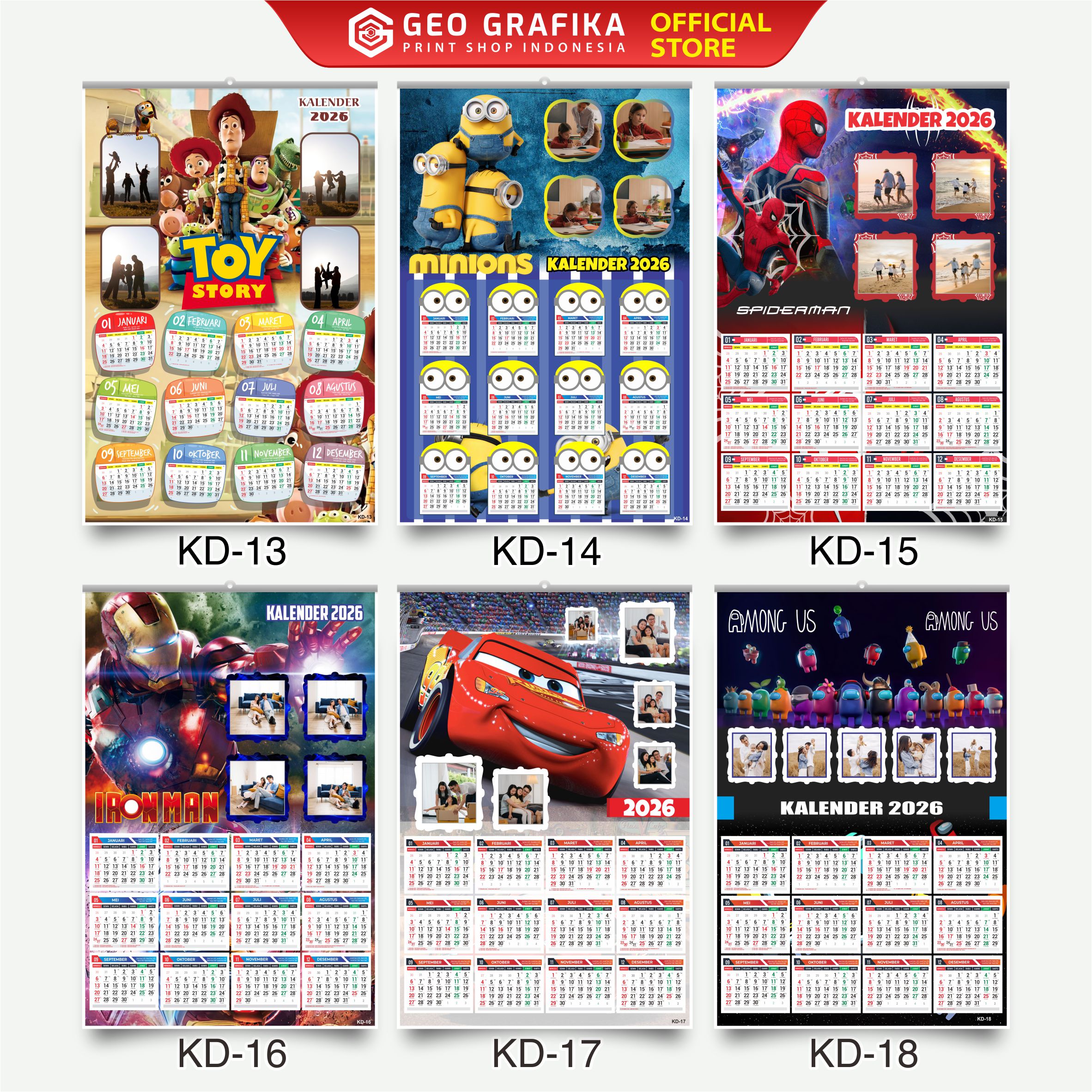 Cetak Kalender Dinding Custom Foto 2026 Free Desain - Geo Grafika
