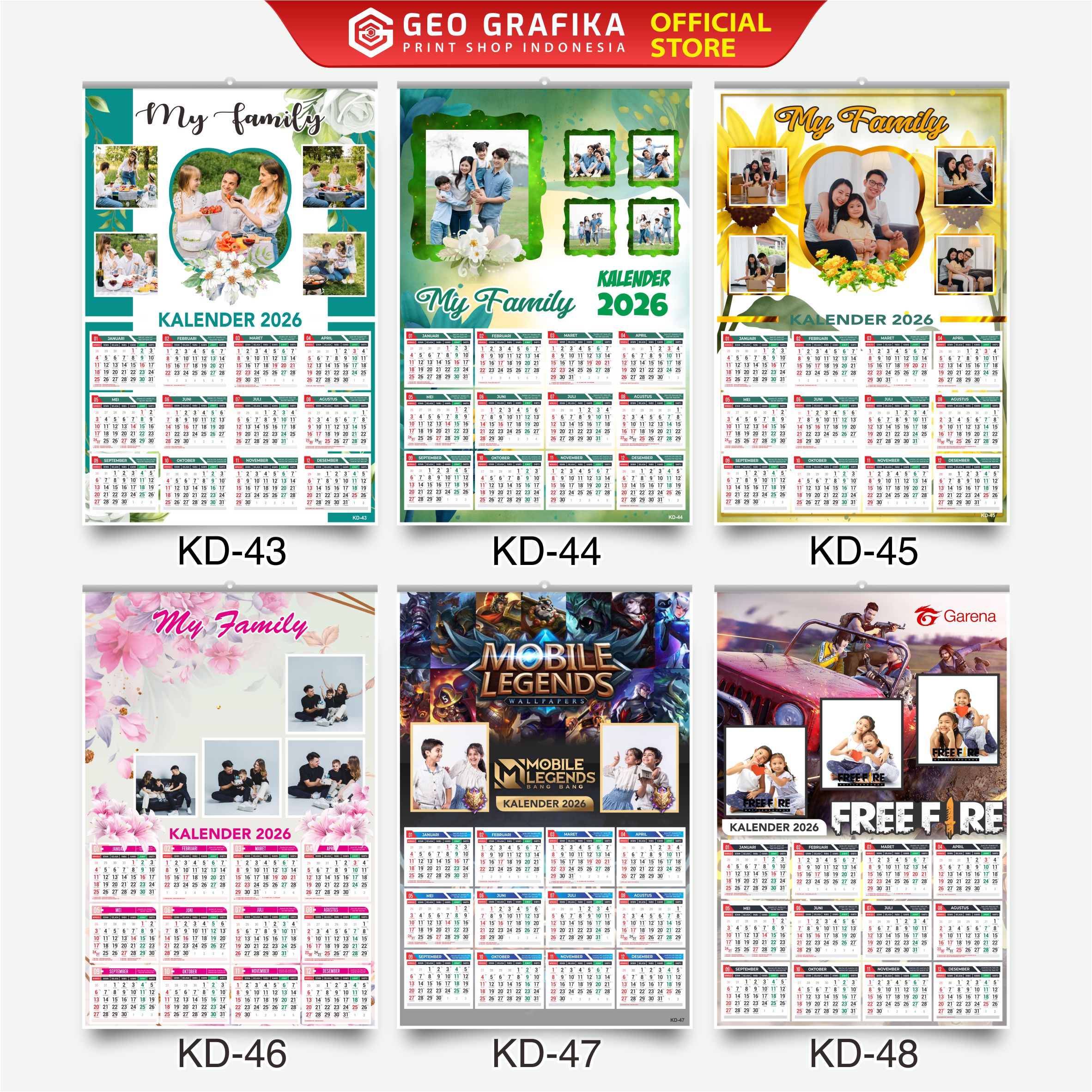 Cetak Kalender Dinding Custom Foto 2026 Free Desain - Geo Grafika