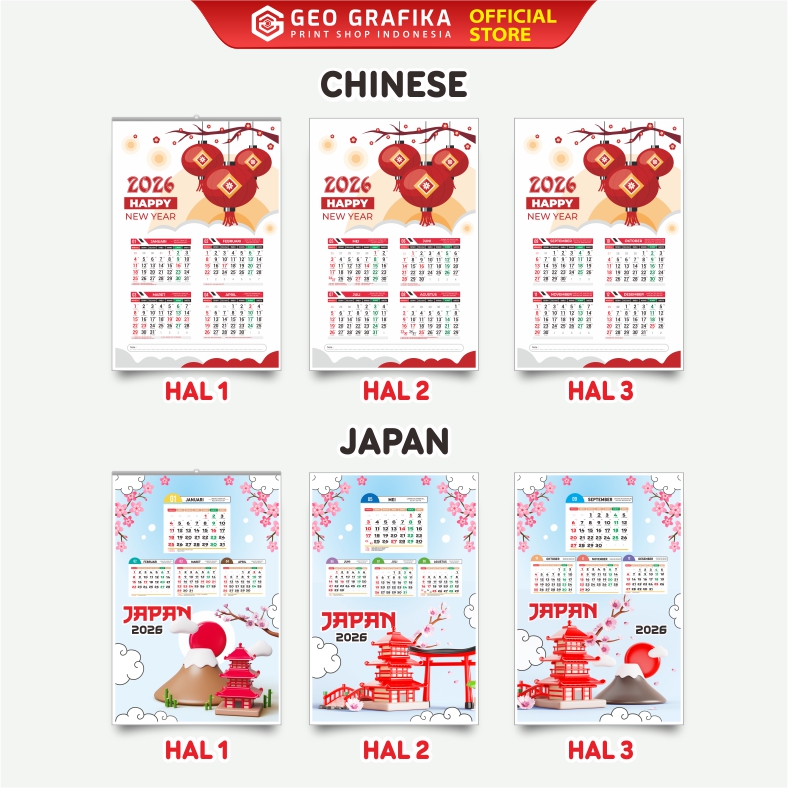 Kalender Dinding 2026 Aesthetic 3 Halaman - Geo Grafika