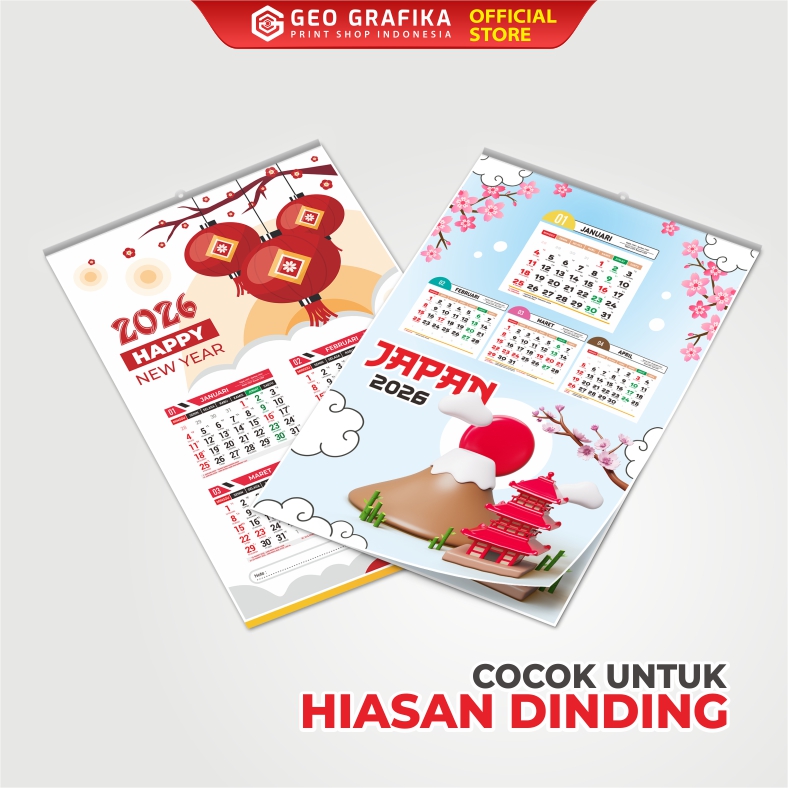 Kalender Dinding 2026 Aesthetic 3 Halaman - Geo Grafika