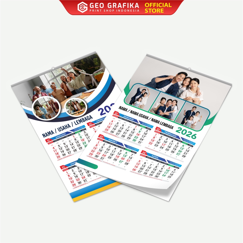 Cetak Kalender Dinding 3 Halaman Custom Tahun 2026 - Geo Grafika