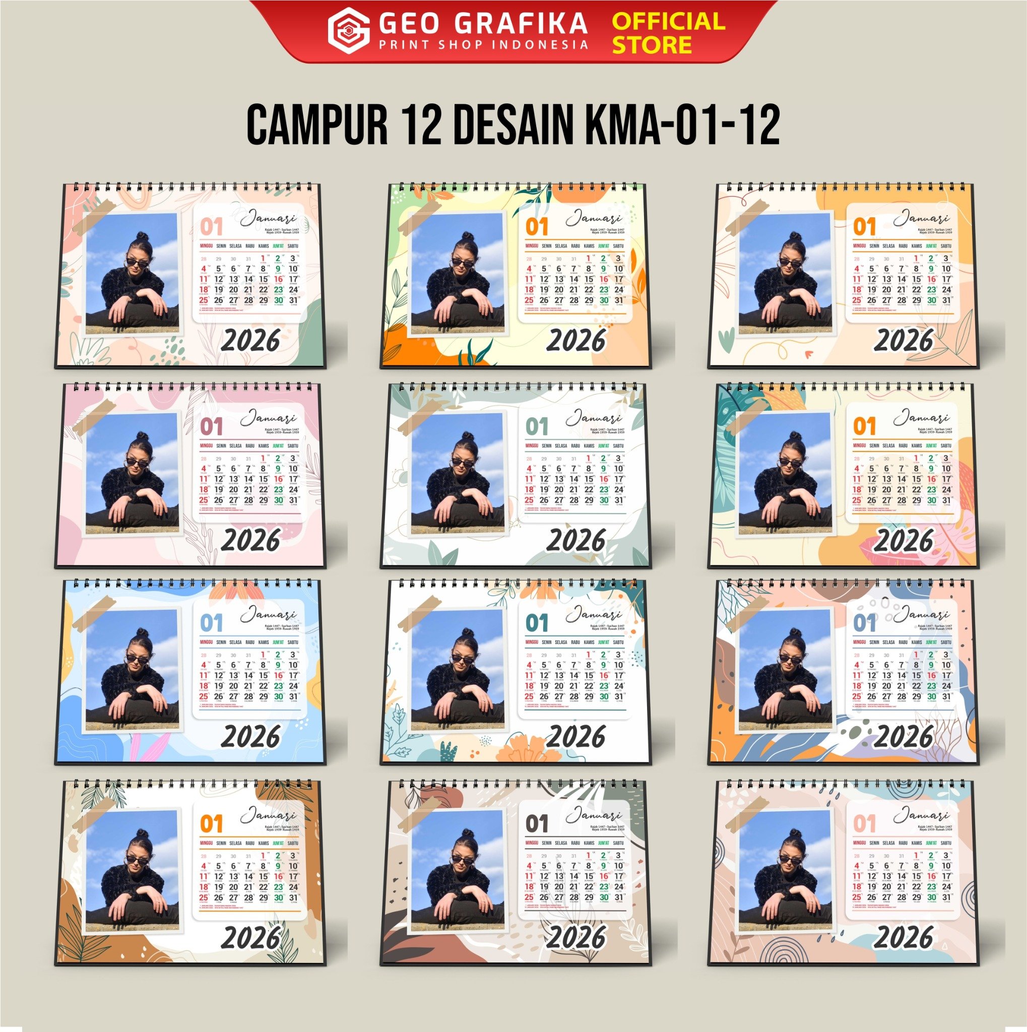 Aesthetic Kalender Meja Custom Foto Tahun 2026 - Geo Grafika