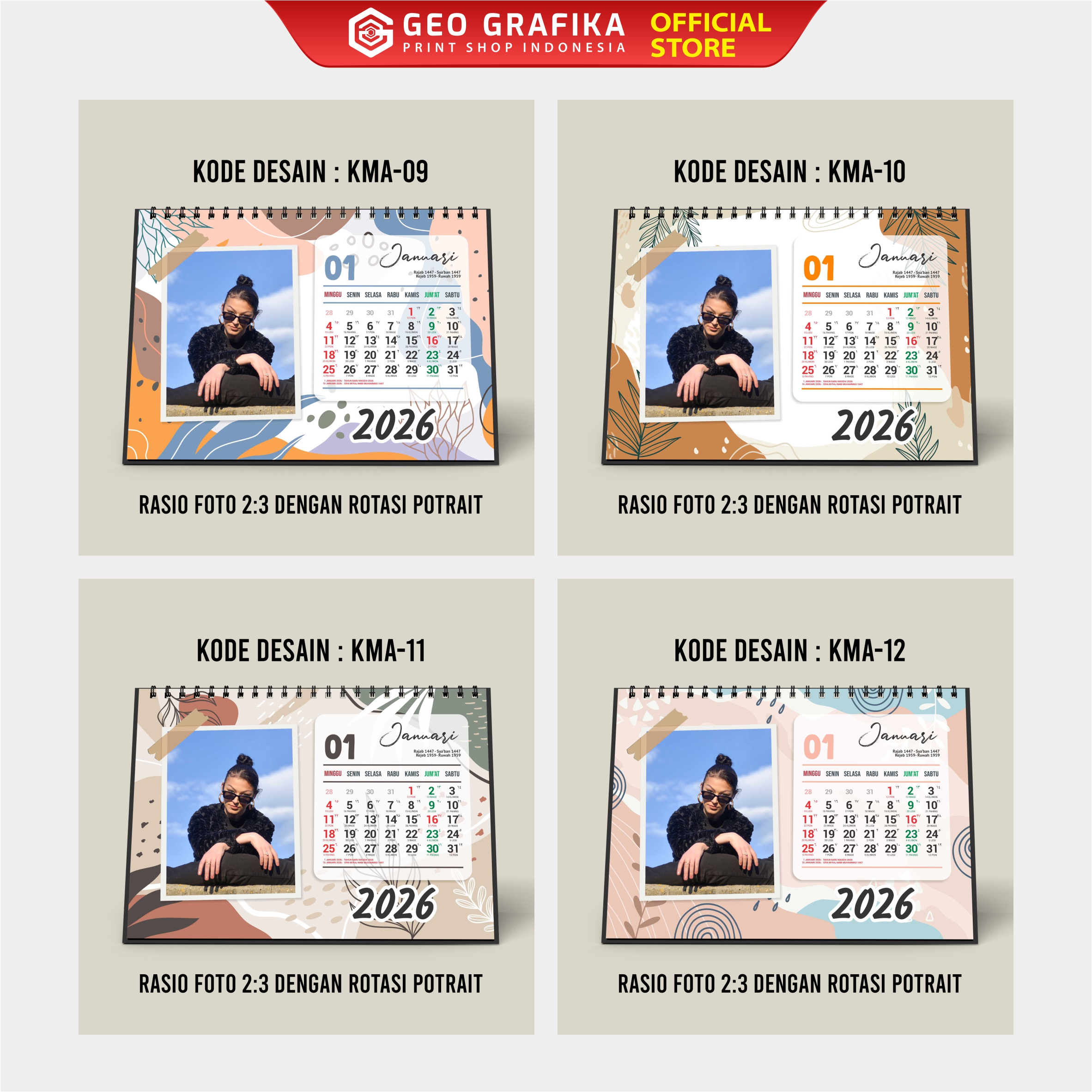 Aesthetic Kalender Meja Custom Foto Tahun 2026 - Geo Grafika