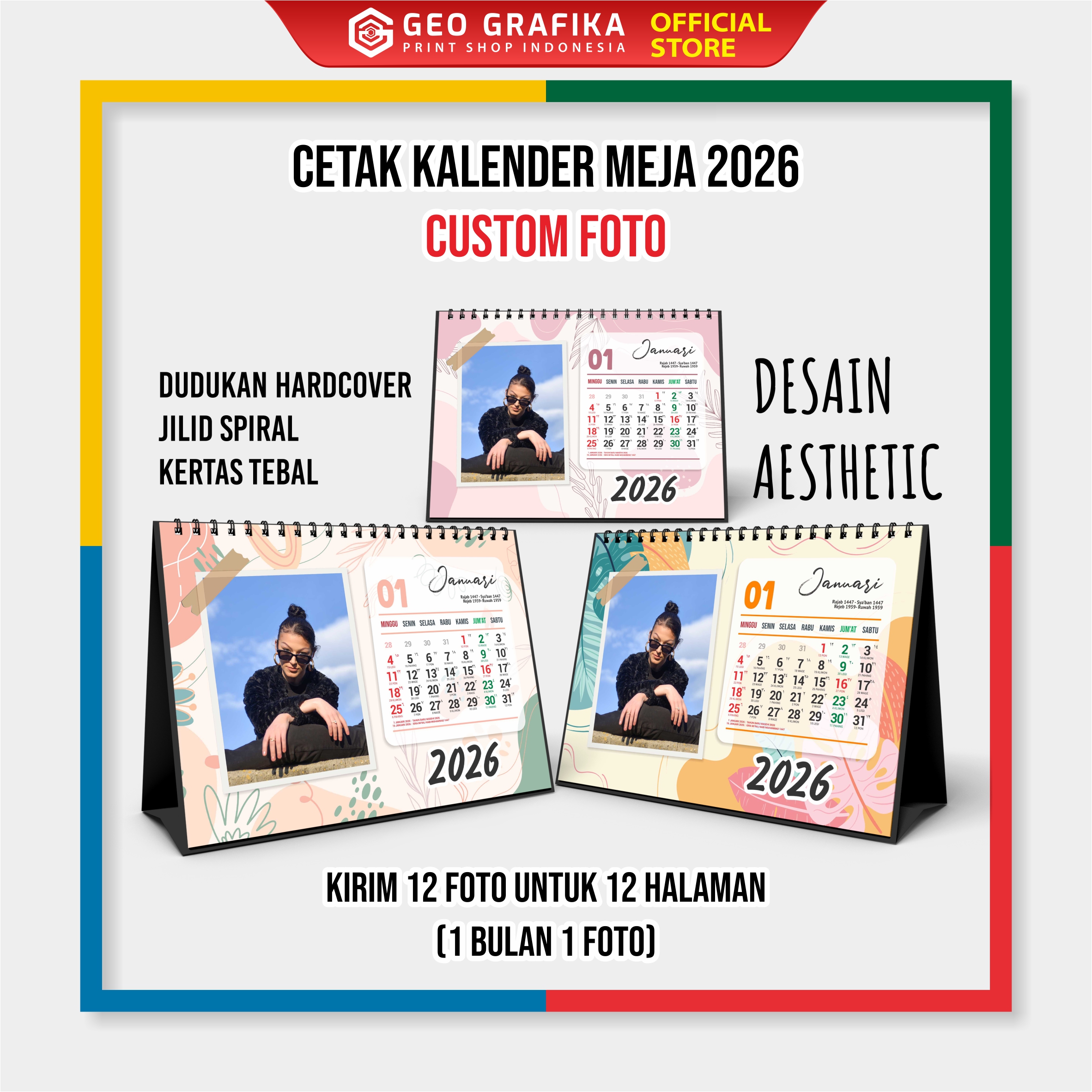 Aesthetic Kalender Meja Custom Foto Tahun 2026 - Geo Grafika