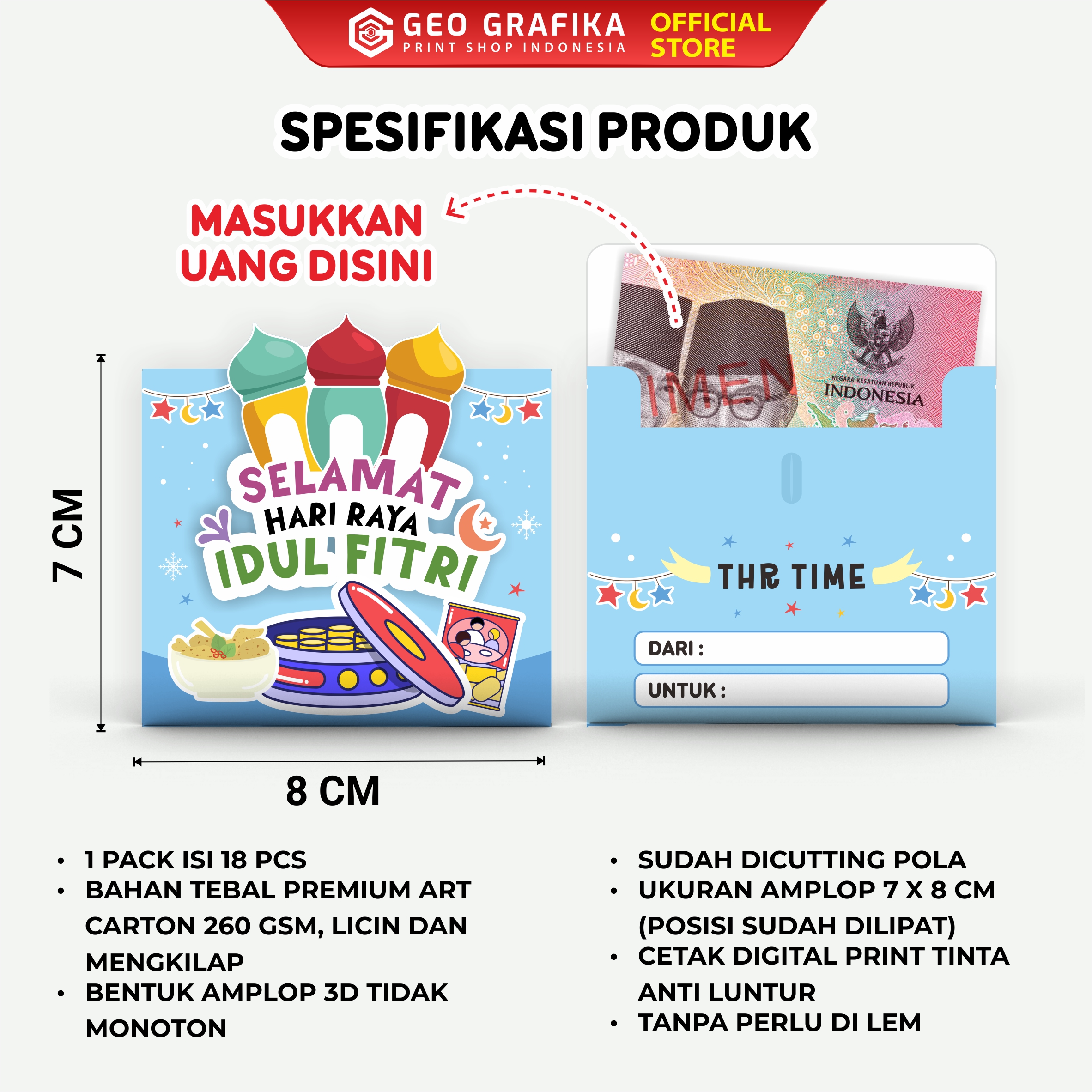 Amplop Lebaran Idul Fitri Premium 3D – Tanpa Lem | Isi 18 pcs - Geo Grafika