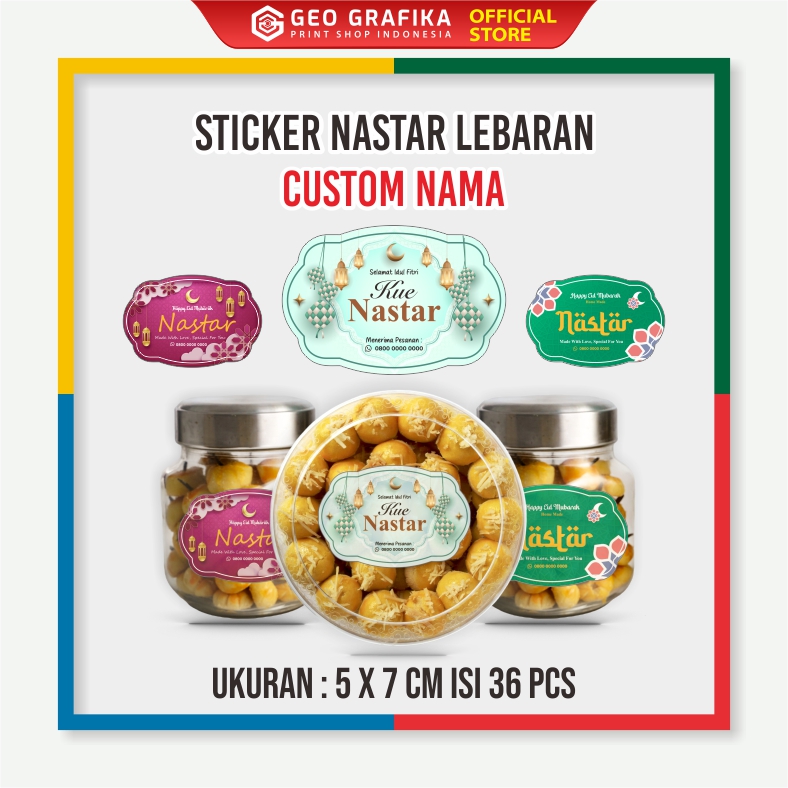 Stiker Toples Kue Lebaran Custom Nama / Brand Ukuran 5 X 7 CM - Geo Grafika
