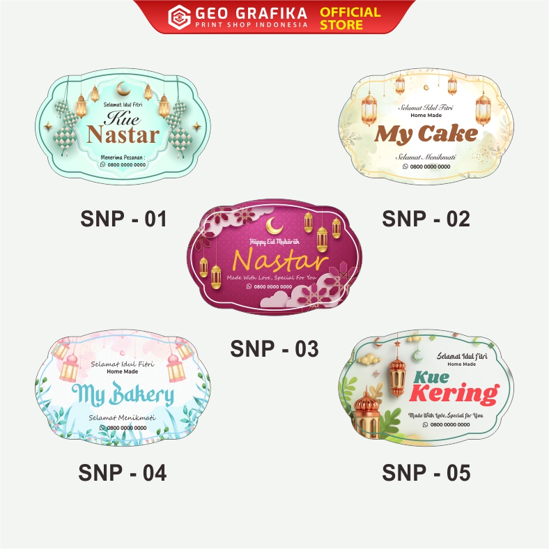 Stiker Toples Kue Lebaran Custom Nama / Brand Ukuran 5 X 7 CM - Geo Grafika