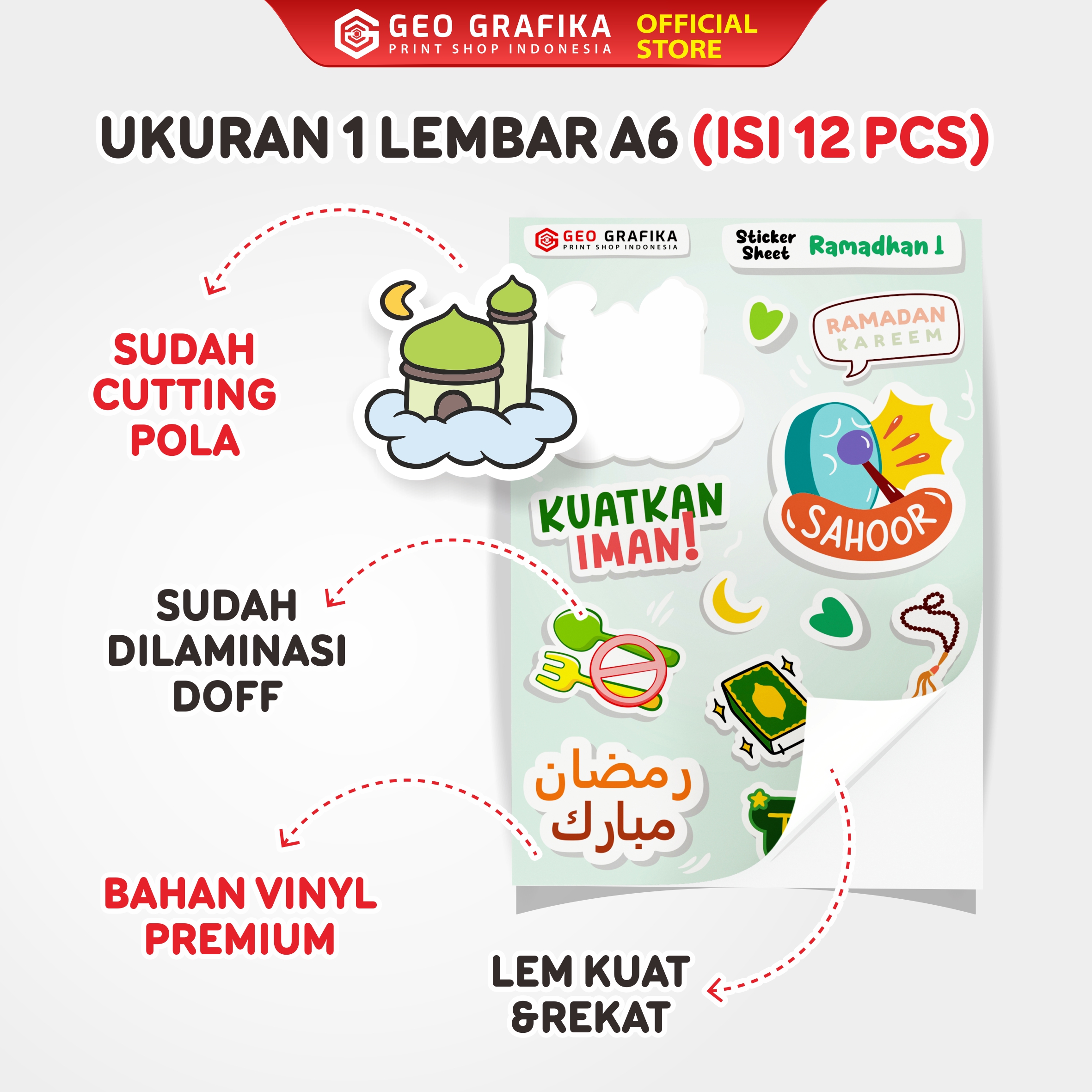Sticker Sheet Islami A6 – Sticker Pack Lucu & Estetik | Vinyl Premium Waterproof - Geo Grafika