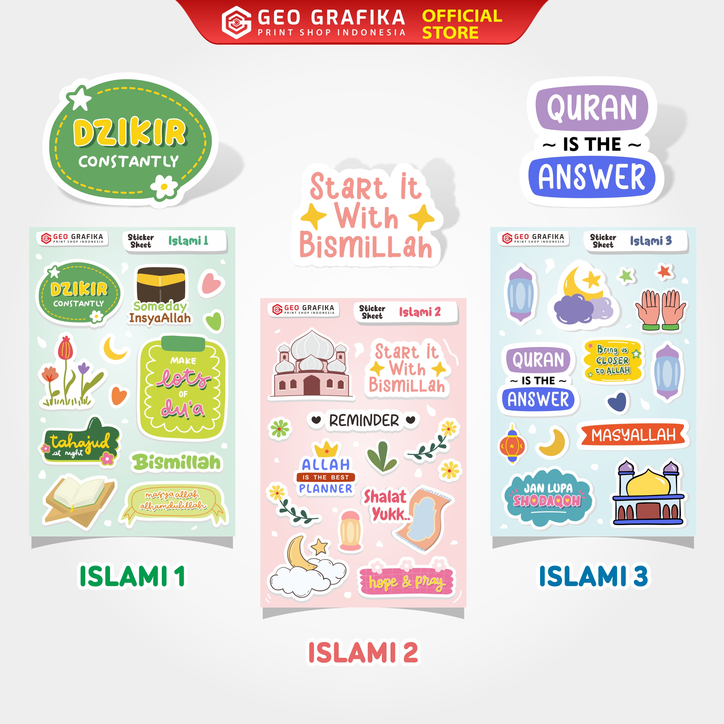 Sticker Sheet Islami A6 – Sticker Pack Lucu & Estetik | Vinyl Premium Waterproof - Geo Grafika