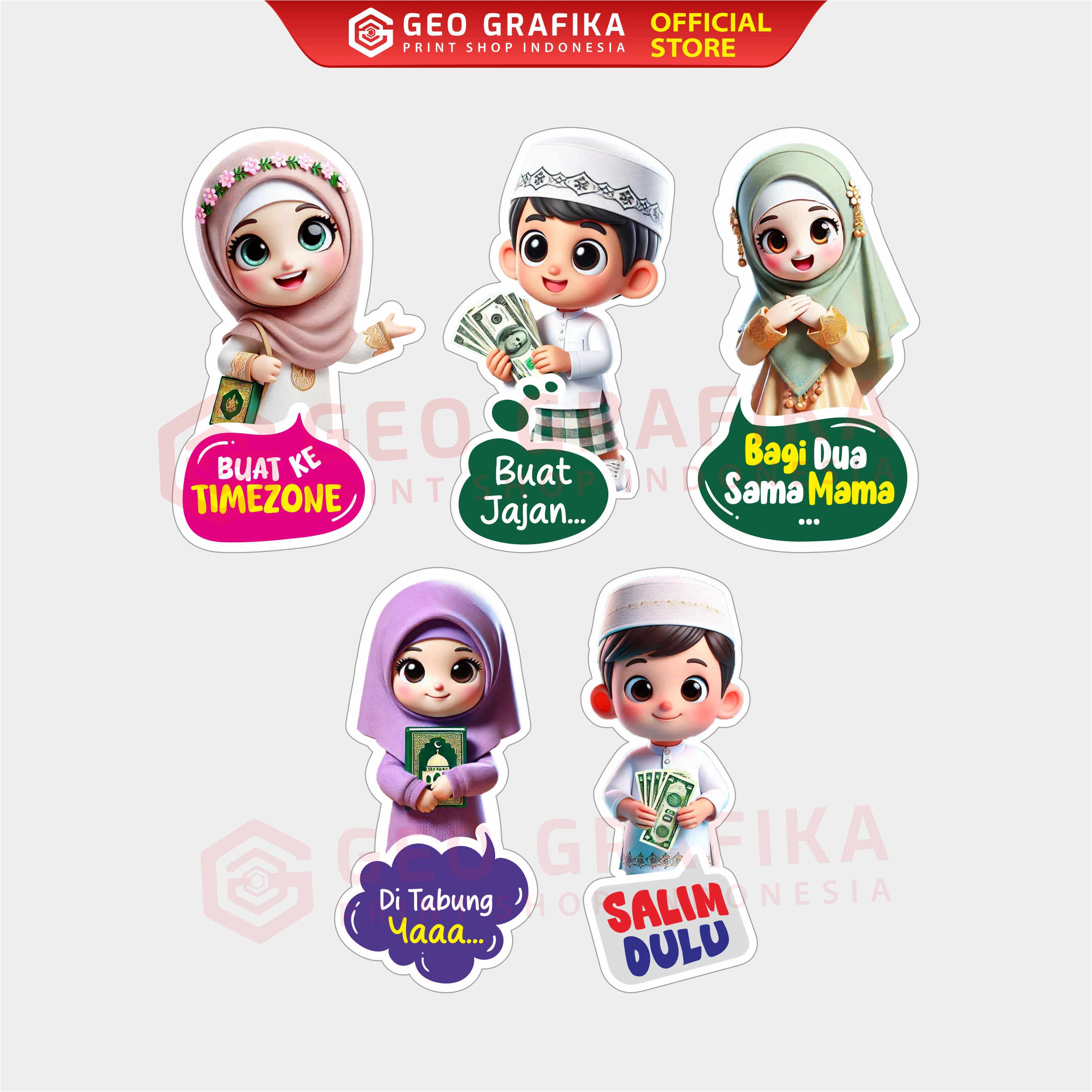 Amplop Lebaran Unik Karakter Anak Islami Lucu 1 Pack Isi 20 Pcs - Geo Grafika