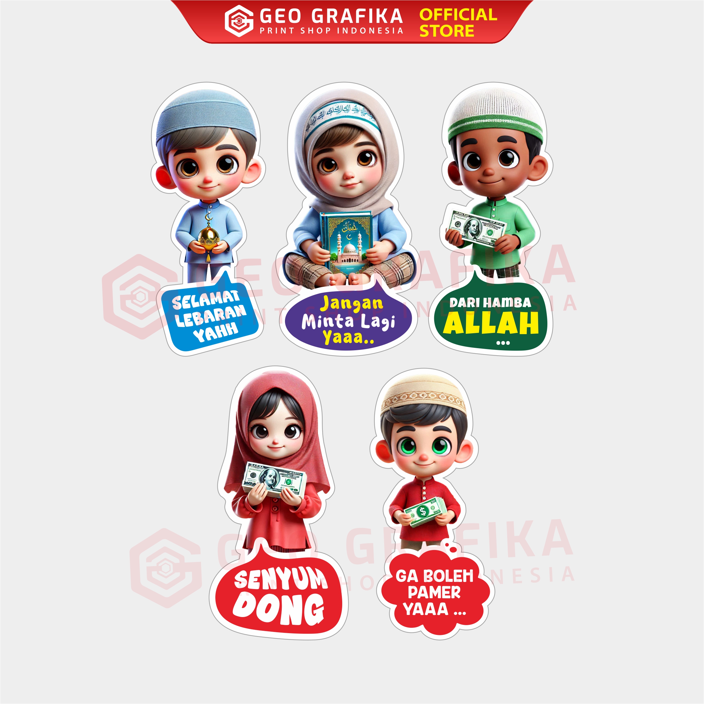 Amplop Lebaran Unik Karakter Anak Islami Lucu 1 Pack Isi 20 Pcs - Geo Grafika