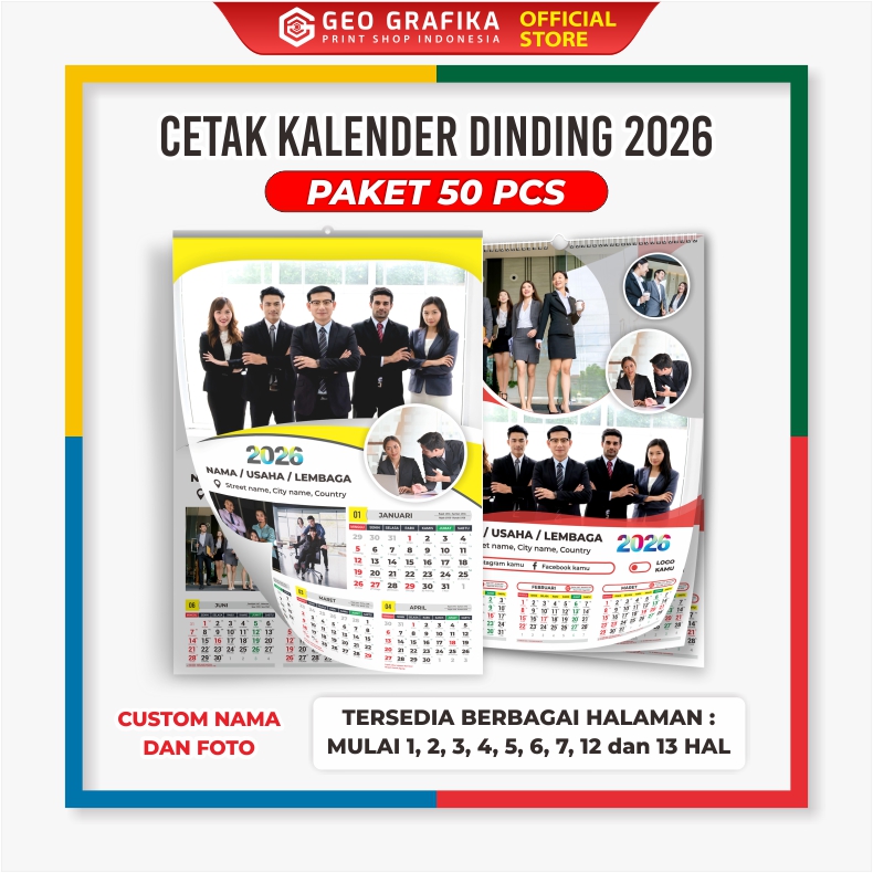 50 Pcs Cetak Kalender Dinding 2026 Custom - Geo Grafika