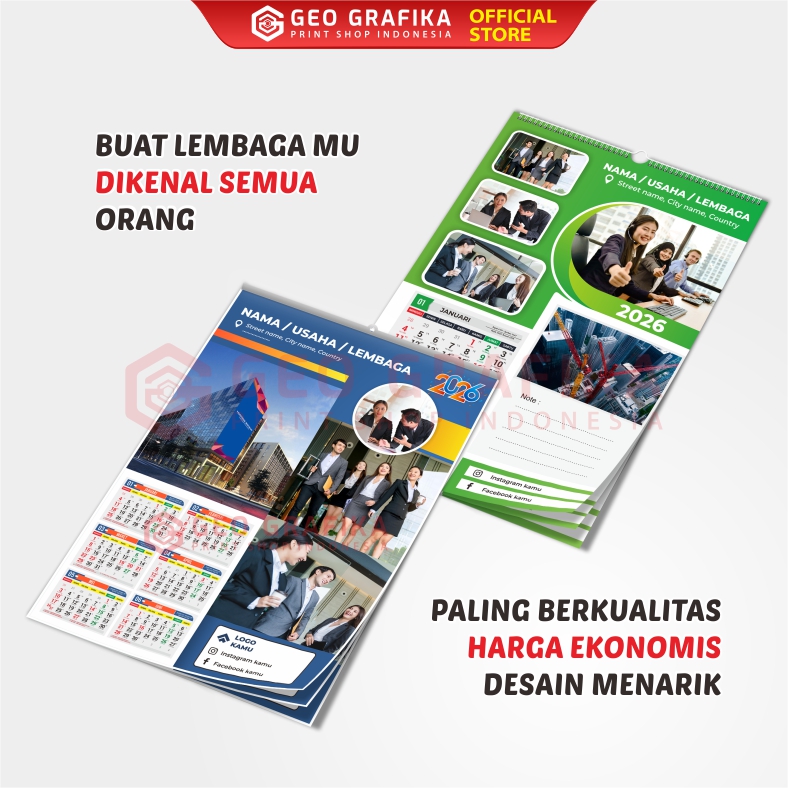 1000 Pcs Cetak Kalender Dinding 2026 Custom - Geo Grafika
