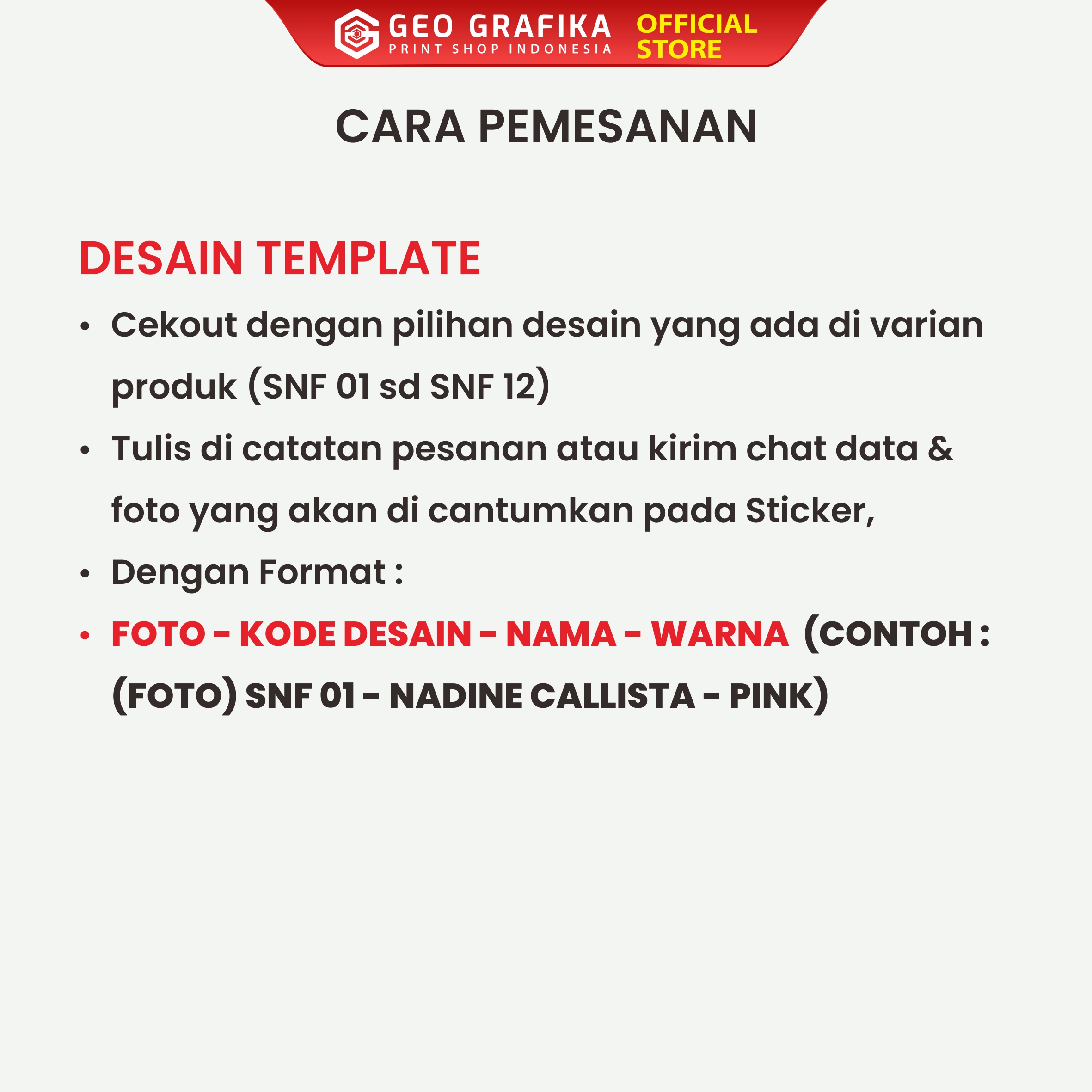 Stiker Nama Foto Custom Waterproof - Geo Grafika