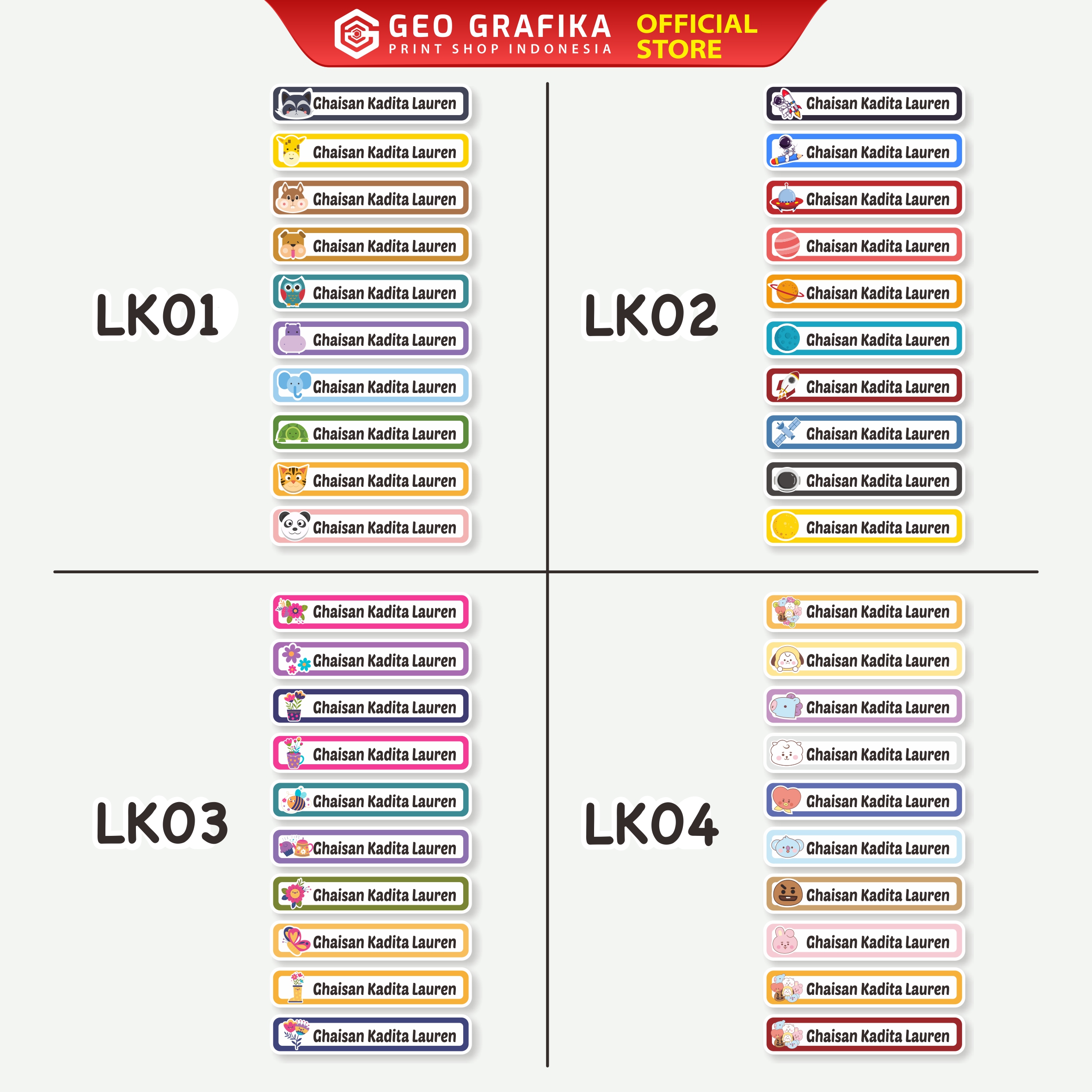 Label Kain Sablon DTF Custom Nama Isi 30 Pcs - Geo Grafika