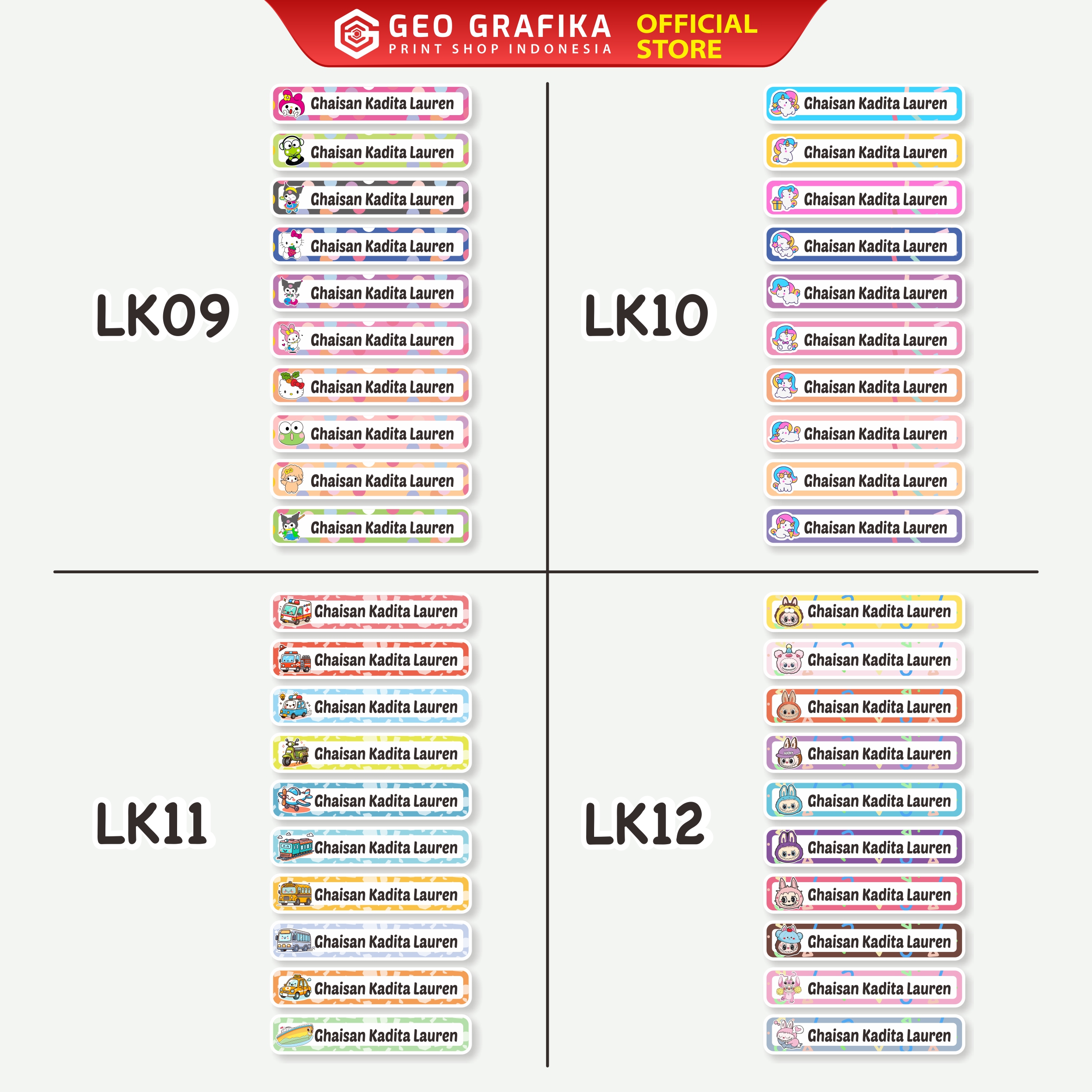 Label Kain Sablon DTF Custom Nama Isi 30 Pcs - Geo Grafika