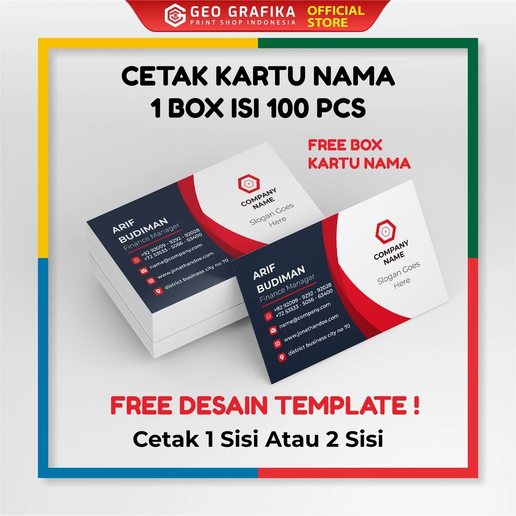 Kartu Nama 1 Box Isi 100 Pcs Free Box - Geo Grafika