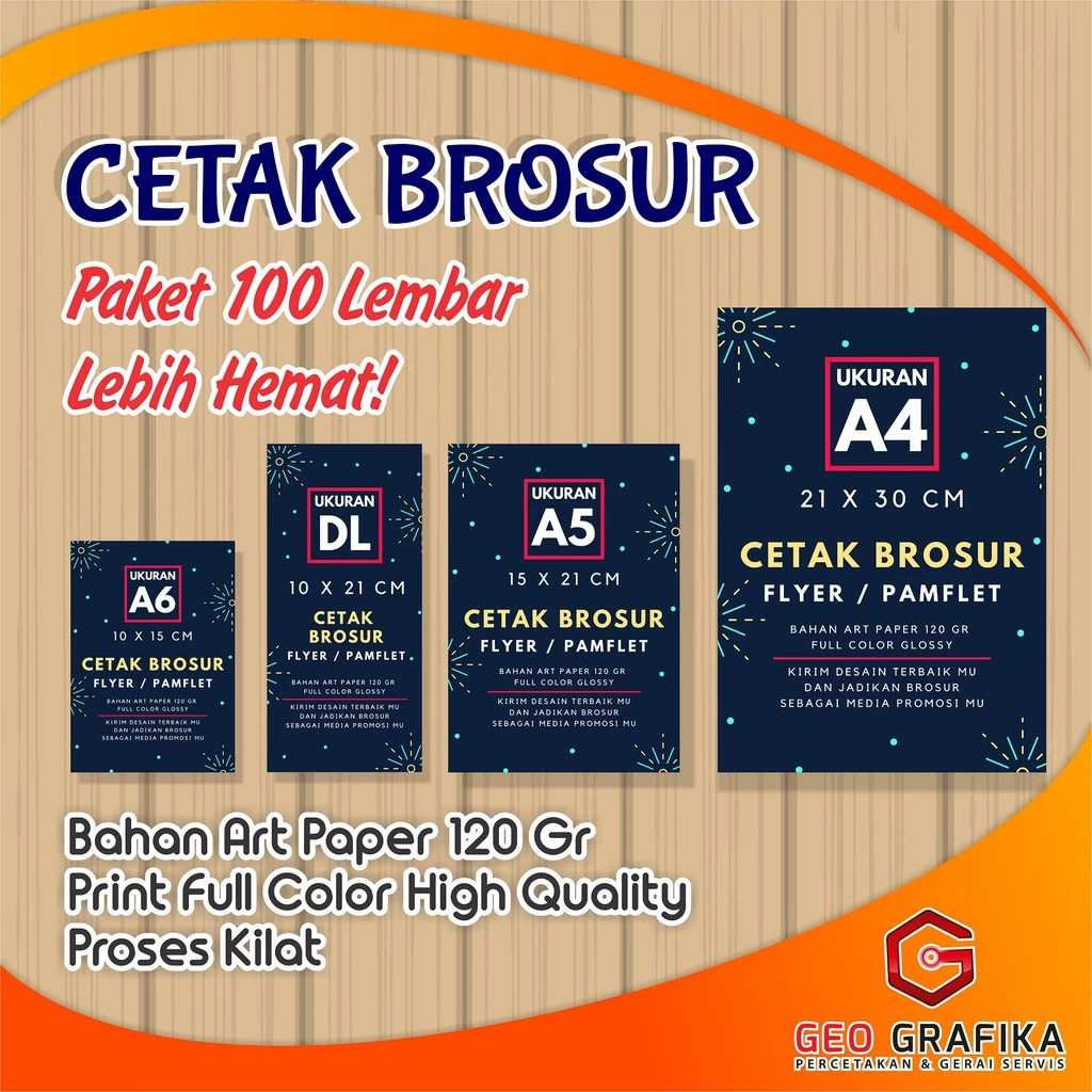 Geo Grafika - Cetak Brosur Flyer Leaflet Pamflet (Paket 100 Lembar) Art Paper 150 Gr Full Color