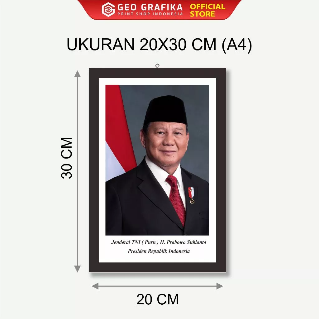 FOTO PRESIDEN DAN WAKIL PRESIDEN + BINGKAI MDF UKURAN 20X30 CM (A4)