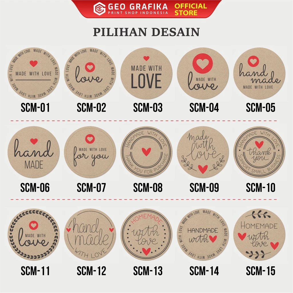 Sticker Craft Hand Made With Love Label Craft Coklat - Geo Grafika