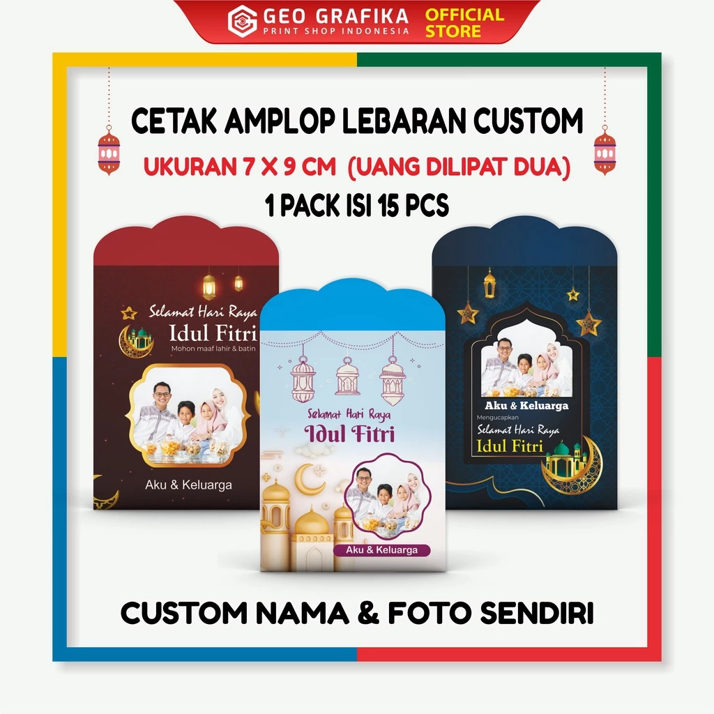 (Isi 15 pcs) Amplop Angpau Lebaran Custom Nama & Foto Uang DiLipat Dua