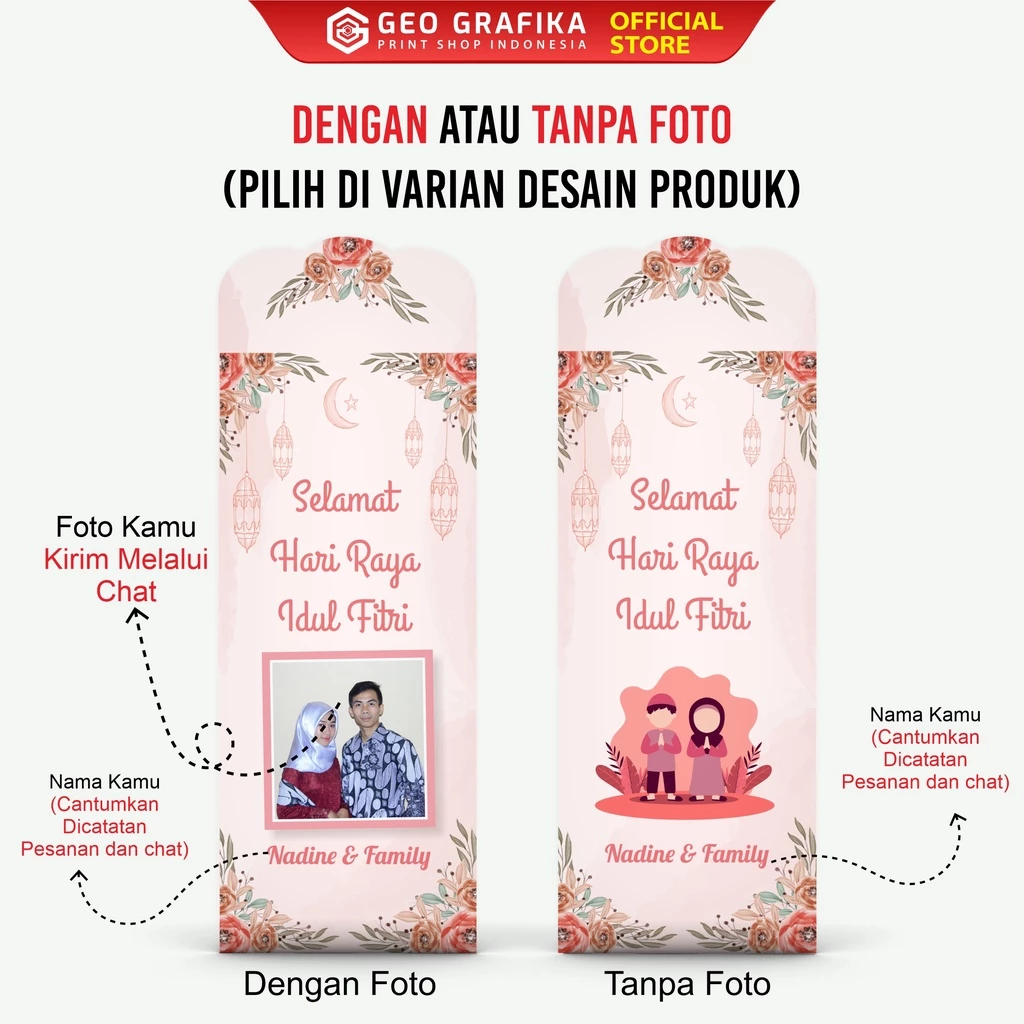 (ISI 12 PCS) AMPLOP ANGPAU LEBARAN CUSTOM NAMA & FOTO UKURAN JUMBO