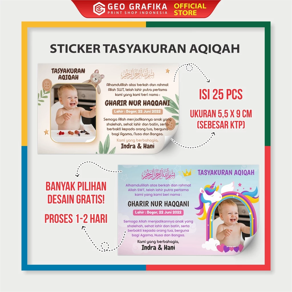 Sticker Tasyakuran Aqiqah Custom Isi 25 pcs - Geo Grafika