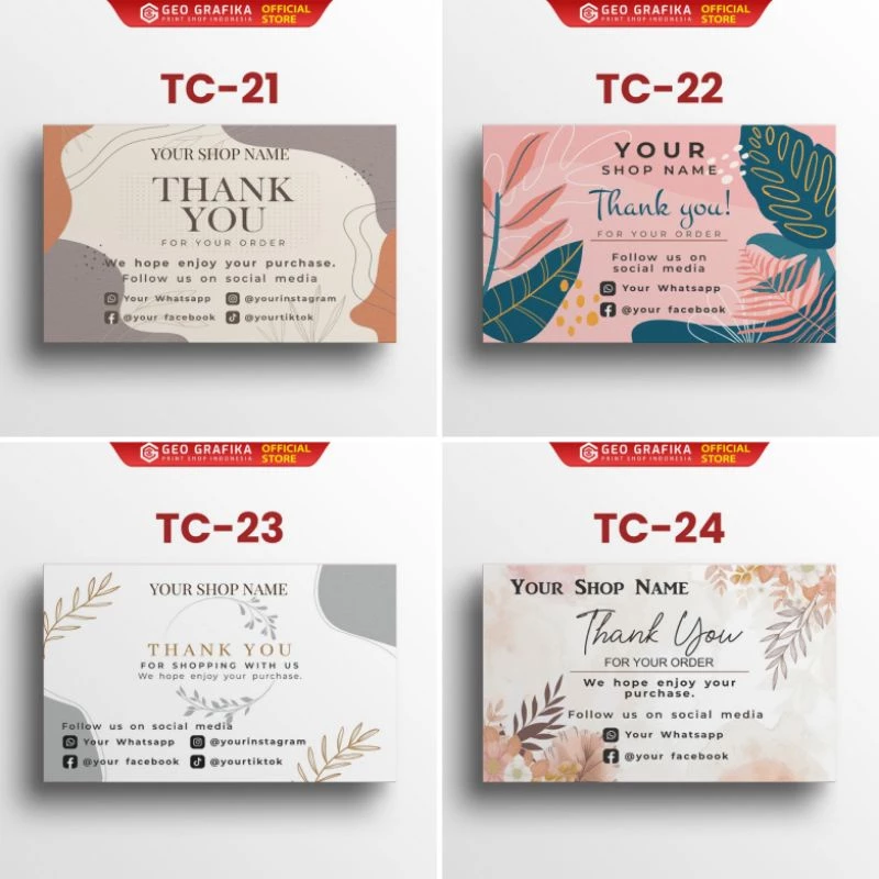 Thank You Card / Kartu Ucapan Terima Kasih Aesthetic Online Shop Custom Free Desain - Geo Grafika