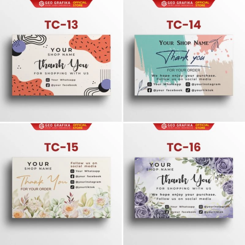 Thank You Card / Kartu Ucapan Terima Kasih Aesthetic Online Shop Custom Free Desain - Geo Grafika