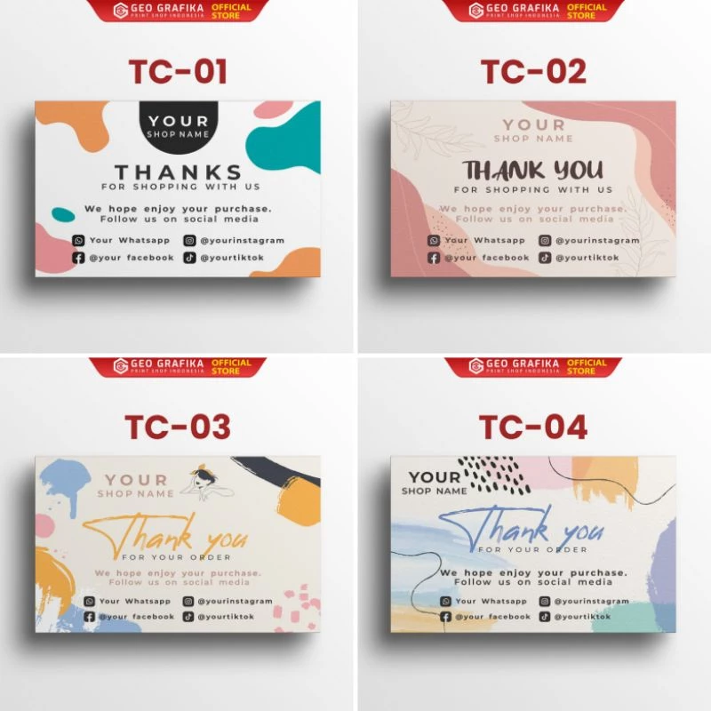 Thank You Card / Kartu Ucapan Terima Kasih Aesthetic Online Shop Custom Free Desain - Geo Grafika