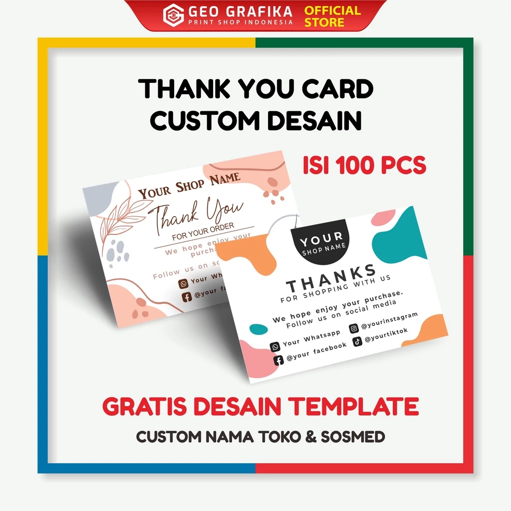 Thank You Card / Kartu Ucapan Terima Kasih Aesthetic Online Shop Custom Free Desain - Geo Grafika