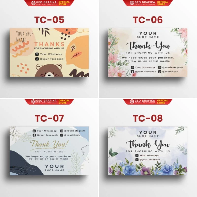 Thank You Card / Kartu Ucapan Terima Kasih Aesthetic Online Shop Custom Free Desain - Geo Grafika