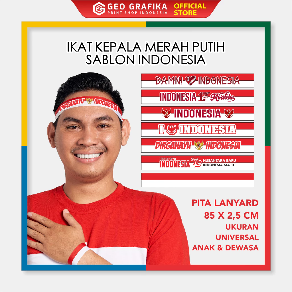 Ikat Kepala Pita Merah Putih Sablon Dirgahayu Indonesia - Geo Grafika